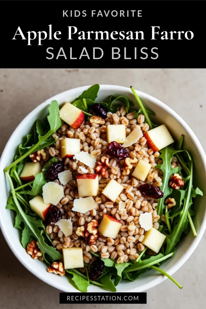 Discover the delicious Apple Parmesan Farro Salad, a healthy twist on traditional recipes! This easy-to-make Apple Farro Salad combines nutrient-rich farro, fresh apples, and savory Parmesan cheese for a mouthwatering dish. Perfect as a vegetarian salad recipe, it features arugula for added crunch. Make this nutritious salad with apples for a delightful meal! Save this recipe and share the goodness! #AppleFarroSalad #ParmesanSaladRecipes #HealthySaladWithApples #VegetarianSaladRecipes