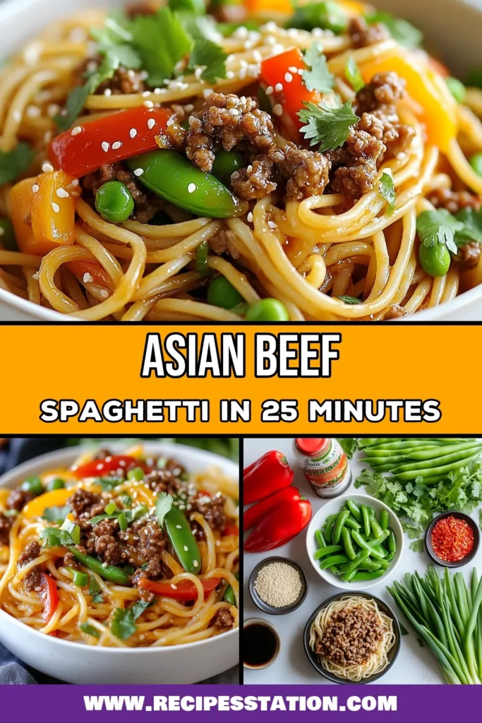 Discover the quick and delicious Asian ground beef spaghetti recipe that's perfect for busy weeknights! This easy Asian beef noodles dish combines savory ground beef and fresh vegetables in a flavorful stir-fry, ready in just 25 minutes. It's a fantastic quick spaghetti dinner recipe you won't want to miss. Try it tonight and impress everyone with your culinary skills! Save this recipe for later. #AsianGroundBeefSpaghetti #EasyAsianBeefNoodles #SpaghettiDinner #BeefAndVegetableStirFry