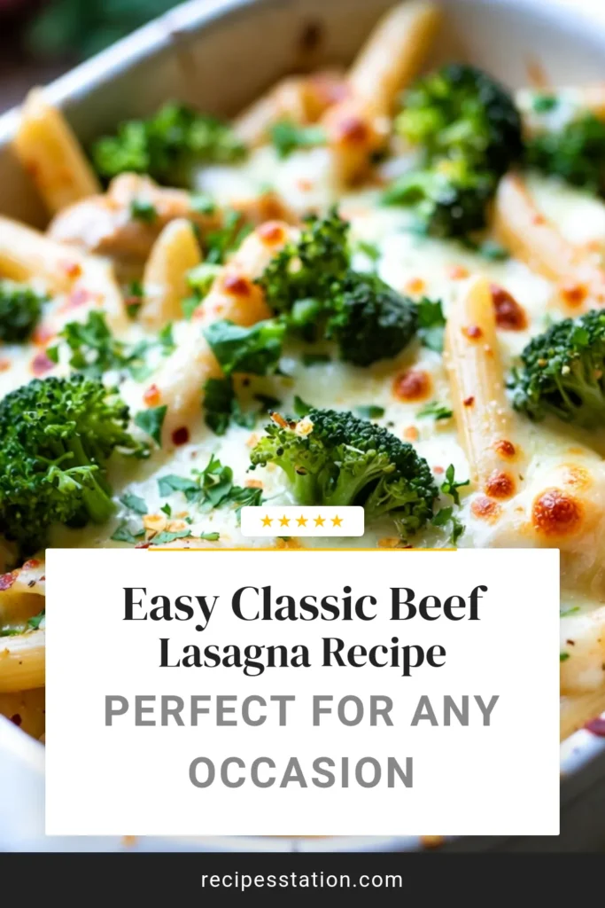 Discover the ultimate comfort food with this Cheesy Chicken Broccoli Pasta Bake! This easy Chicken Broccoli Bake combines tender pasta, creamy chicken, and vibrant broccoli in a rich sauce topped with melted cheese. Perfect for family dinners, this Broccoli Pasta Bake Recipe is sure to impress. Ready in just 45 minutes, it's a hearty Creamy Chicken Bake with Cheese that everyone will love. Save this recipe now for your next cozy meal! #ChickenPasta #PastaBake #ComfortFood #EasyRecipes