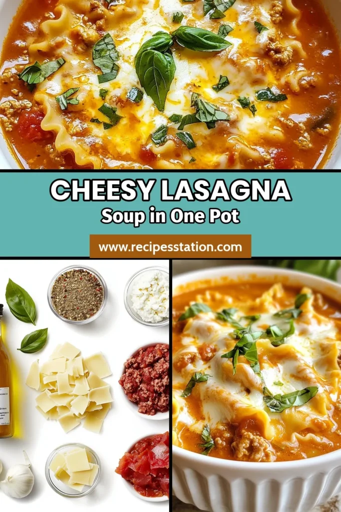 Warm up with this delicious One-Pot Lasagna Soup, perfect for a cozy night in. This cheesy lasagna soup recipe combines ground beef, rich tomatoes, and melted cheeses for a comforting meal that's easy to prepare. In just 30 minutes, you can enjoy a hearty bowl of comfort food soup that's sure to impress the family. Don't forget to save this easy dinner recipe for your next meal! #OnePotLasagnaSoup #ComfortFood #EasyDinnerRecipes #CheesyLasagnaSoup