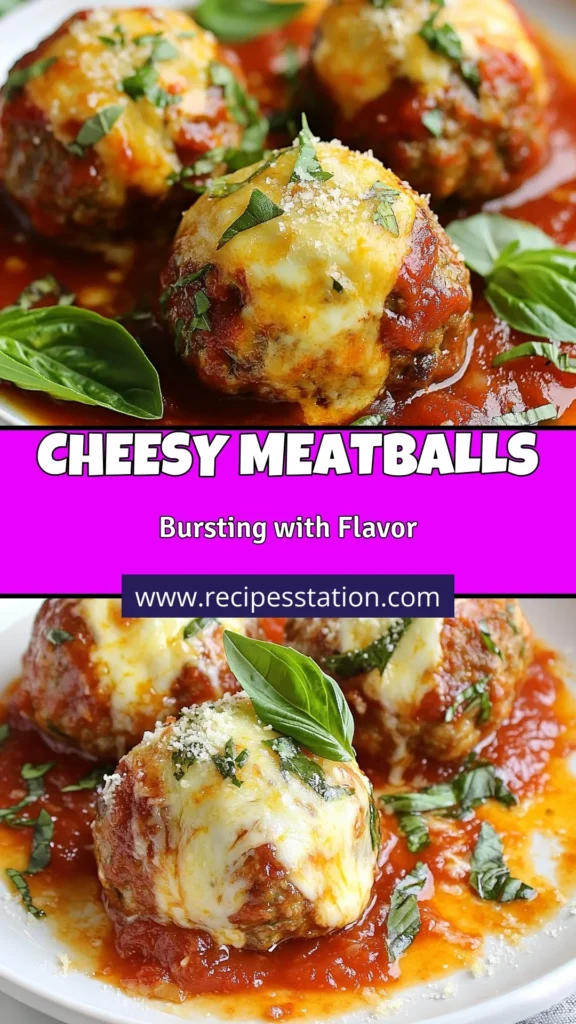 Indulge in these cheesy stuffed meatballs that are a crowd-pleaser for any dinner! This mozzarella meatballs recipe features tender ground beef meatballs stuffed with gooey mozzarella, baked to perfection, and served with delightful marinara sauce. It's the ultimate easy meatball dinner recipe your family will love. Create these baked meatballs with marinara tonight and savor every bite. Save this recipe now! #CheesyStuffedMeatballs #MozzarellaMeatballs #EasyDinner #MeatballRecipe