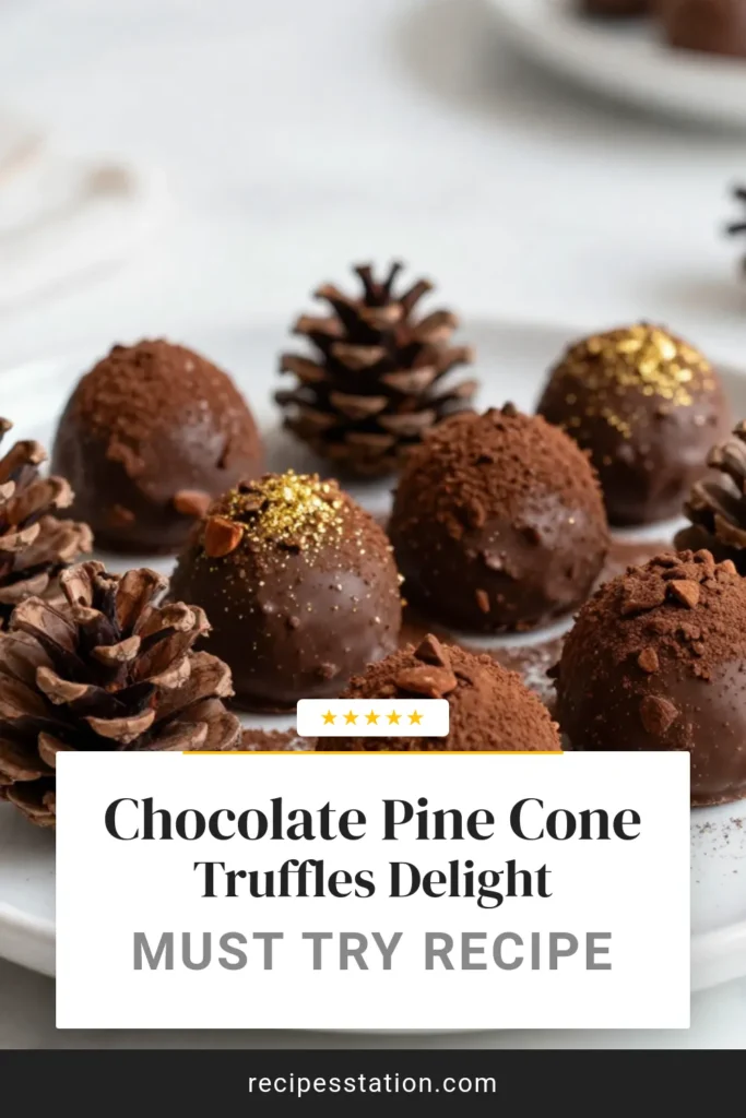 Indulge in the festive spirit with these Pine Cone Chocolate Truffles, the perfect Christmas chocolate treats! This homemade chocolate truffle recipe features rich dark chocolate and a delightful pine cone texture created with crushed nuts. Elevate your holiday celebrations with these elegant holiday desserts that are sure to impress. Try this easy dark chocolate truffle recipe and make your gatherings memorable. Save this pin for your holiday baking! #PineConeChocolateTruffles #ChristmasChocolateTreats #HomemadeChocolateTruffles #ElegantHolidayDesserts