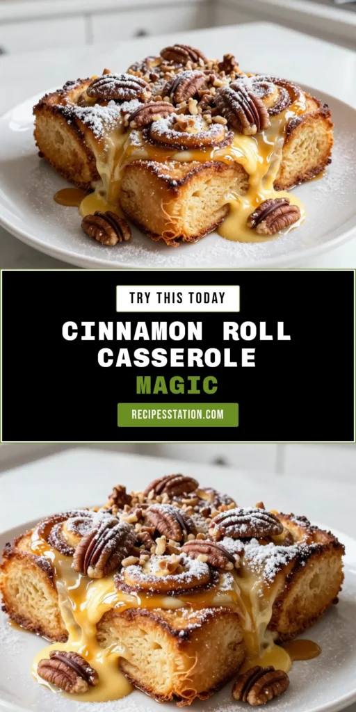 Discover the ultimate brunch delight with this Cinnamon Roll French Toast Casserole! Perfect for busy mornings, this easy breakfast casserole combines your favorite cinnamon roll recipe with a delicious baked French toast twist. Ideal for family gatherings or weekend brunch, this casserole is sure to impress. Get ready to savor every bite! Save this recipe now for your next brunch gathering! #CinnamonRollFrenchToastCasserole #BrunchCasseroleIdeas #EasyBreakfastCasserole #BakedFrenchToastRecipes