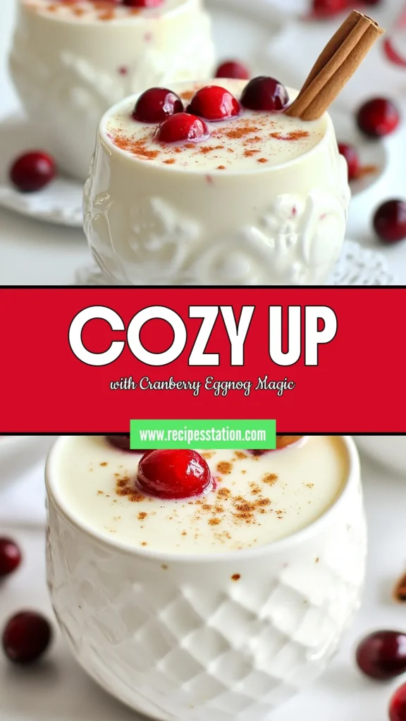 Indulge in the festive spirit with this cozy Cranberry Eggnog recipe! Perfect as a holiday eggnog drink, this creamy eggnog with cranberry offers a delightful balance of flavors. Whip up this homemade eggnog recipe easily, and serve it as a festive eggnog cocktail for your gatherings. Treat friends and family to a warm, inviting drink that captures the essence of the season. Save this recipe for your holiday celebrations! #CranberryEggnog #HolidayCocktails #FestiveDrinks #HomemadeEggnog