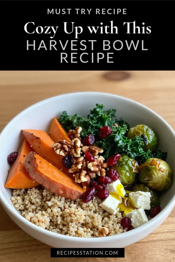 Warm up this winter with a delicious Winter Harvest Bowl packed with nutritious ingredients! This quinoa bowl recipe features roasted sweet potatoes, Brussels sprouts, and kale, creating a satisfying and healthy winter recipe. Perfect for cozy dinners, these sweet potato bowls are topped with dried cranberries and pecans for added flavor. Try it today and elevate your winter meals! Save for later! #WinterHarvestBowl #QuinoaBowlRecipe #HealthyWinterRecipes #SweetPotatoBowls