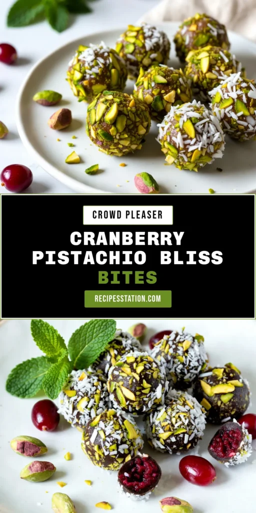 Indulge in these delicious Cranberry Pistachio Truffles, the perfect healthy holiday treats that everyone will love! This no-bake truffle recipe is not only easy but also vegan, making it a great choice for festive dessert ideas. Made with pitted dates, dried cranberries, and raw pistachios, these truffles are a delightful way to celebrate the season. Try them today and impress your guests! #CranberryPistachioTruffles #HealthyTreats #VeganDesserts #NoBakeRecipes