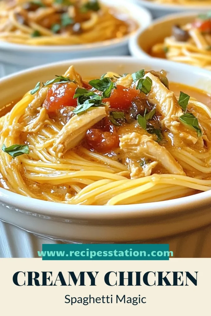 Discover the ultimate creamy chicken pasta recipe with this flavorful Crockpot chicken spaghetti! This easy spaghetti dinner is perfect for busy weeknights. Made with tender slow-cooked chicken and a luscious sauce, it&rsquo;s a delicious Italian chicken dish that your family will love. Ready in just a few hours, it&rsquo;s a win-win for your dinner table. Try it today and make mealtime a breeze! #CrockpotChickenSpaghetti #CreamyChickenPasta #SlowCookerRecipes #EasyDinnerIdeas