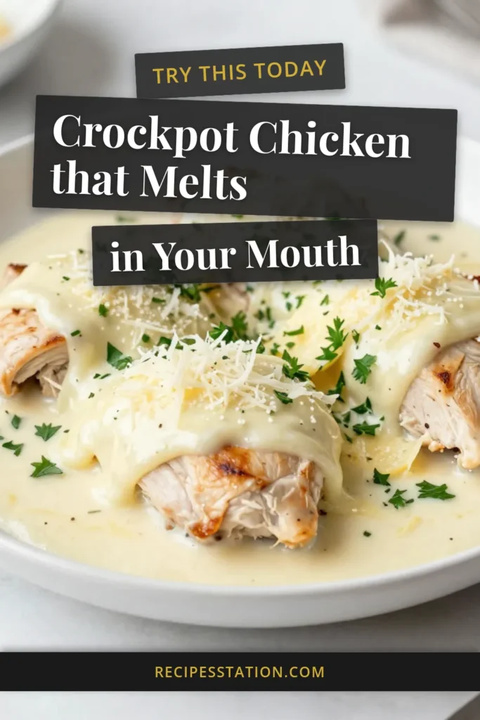 Discover the ultimate Crockpot Angel Chicken recipe, a creamy chicken crockpot dinner that's both easy and delicious. This ranch chicken crockpot dish features tender chicken breasts simmered in a rich sauce, topped with gooey mozzarella and parmesan cheese for a comforting meal. Perfect for busy nights, this recipe offers a fuss-free solution to easy chicken recipes slow cooker lovers. Save this for your meal prep! #CrockpotRecipes #EasyDinner #SlowCooker #RanchChicken