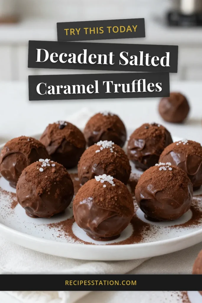 Indulge in these delicious salted caramel truffles with this easy fudge truffle recipe! Perfect for a homemade chocolate truffle experience, these chocolate truffles with caramel are a delightful treat for any occasion. Make your own easy salted caramel dessert that everyone will love. Try out this recipe and impress your friends and family! Save for later! #SaltedCaramelTruffles #FudgeTruffleRecipe #ChocolateTrufflesWithCaramel #EasySaltedCaramelDessert