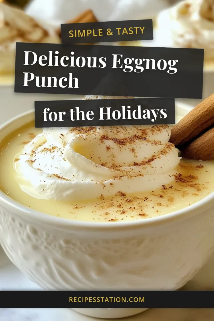 Elevate your holiday gatherings with this festive eggnog recipe! Our creamy eggnog drink combines the rich flavors of heavy cream, spices, and a hint of chai tea for a unique twist. This chai tea eggnog punch will be the star of your celebration, garnished with whipped cream and spiced eggnog touches. Perfect for entertaining, this holiday punch recipe serves 10-12. Save this delightful treat for your next party! #Eggnog #HolidayDrinks #PartyRecipes #ChaiTea