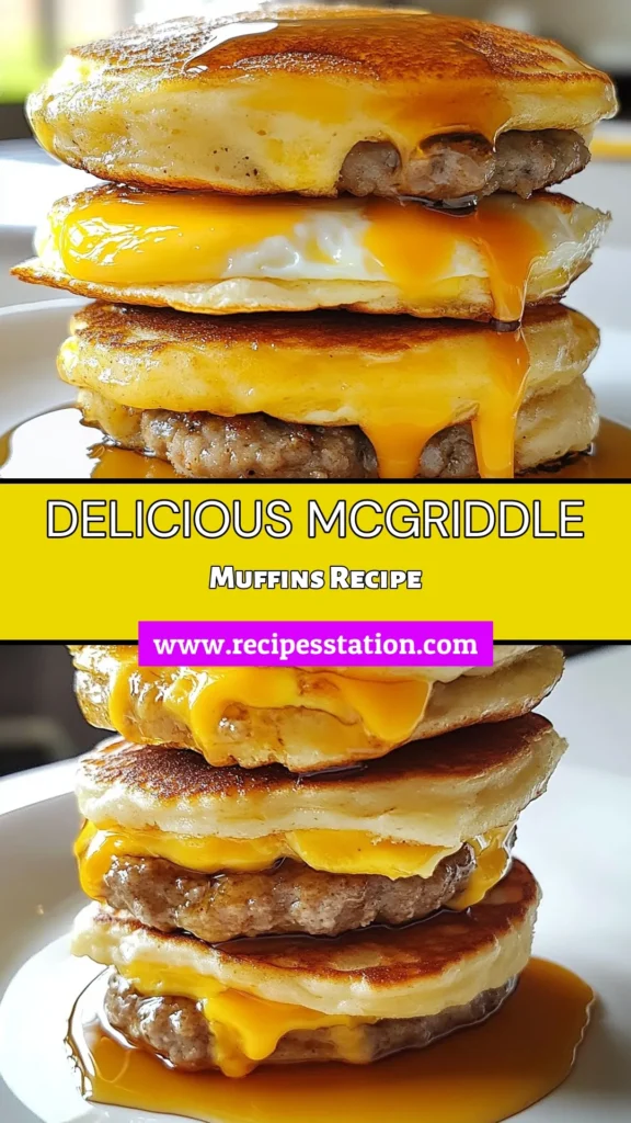 Indulge in a delightful Homemade McGriddle recipe with these fluffy McGriddle muffins, perfect for breakfast! This breakfast muffin recipe features sweet maple syrup muffins layered with savory sausage and cheese, delivering an irresistible flavor combination. Easy to make and so satisfying, these muffins are sure to impress your family. Don&rsquo;t miss out&mdash;save this recipe for a delicious morning treat! #McGriddleMuffins #BreakfastRecipe #MapleSyrup #SausageMuffin