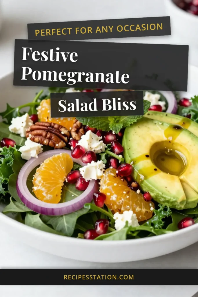 Discover the delightful Pomegranate Winter Salad that brings vibrant flavors and textures to your table. This healthy winter salad features a mix of greens, pomegranate seeds, crunchy pecans, creamy avocado, and a tangy dressing. Perfect for festive occasions, this mixed greens salad recipe is sure to impress! Save this easy and festive salad idea for a fresh twist on winter meals. Try it now! #PomegranateWinterSalad #HealthyWinterSalad #MixedGreensSaladRecipe #FestiveSaladIdeas