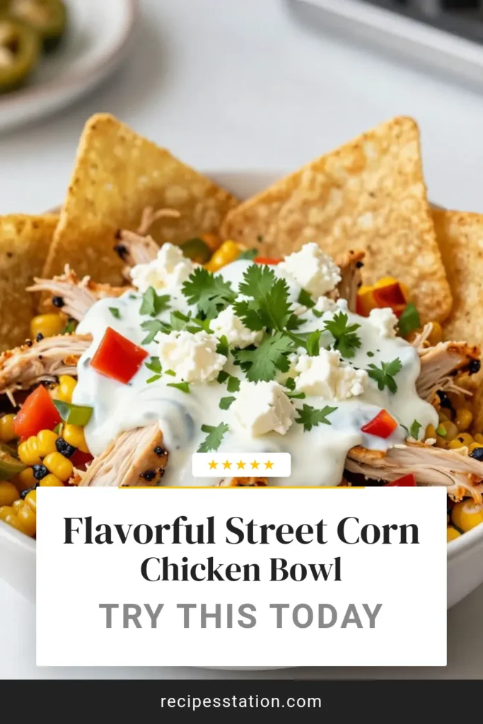 Savor the flavors of summer with this delicious Street Corn Chicken Bowl! This easy chicken bowl recipe combines grilled corn, tender chicken, and vibrant veggies for a refreshing meal. Perfect as a Chicken and Corn Salad or a Mexican Street Corn Bowl, it's packed with flavor and quick to prepare. Try this Grilled Corn Chicken Recipe today for a family favorite. Don&rsquo;t forget to save for later! #StreetCornChickenBowl #EasyChickenBowlRecipe #MexicanStreetCornBowl #ChickenAndCornSalad