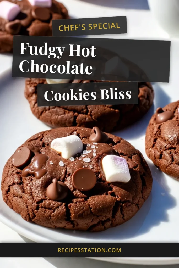 Indulge in the deliciousness of Soft Fudgy Hot Chocolate Cookies that are perfect for any chocolate lover! This easy chocolate cookie recipe features fudgy chocolate cookies loaded with gooey chocolate chips and mini marshmallows. They&rsquo;re soft and chewy, making them an irresistible treat. Bake a batch today and enjoy warm with a cup of hot chocolate. Save this soft cookie recipe for a sweet day! #HotChocolateCookies #FudgyChocolateCookies #ChocolateChipCookies #EasyChocolateCookieRecipe