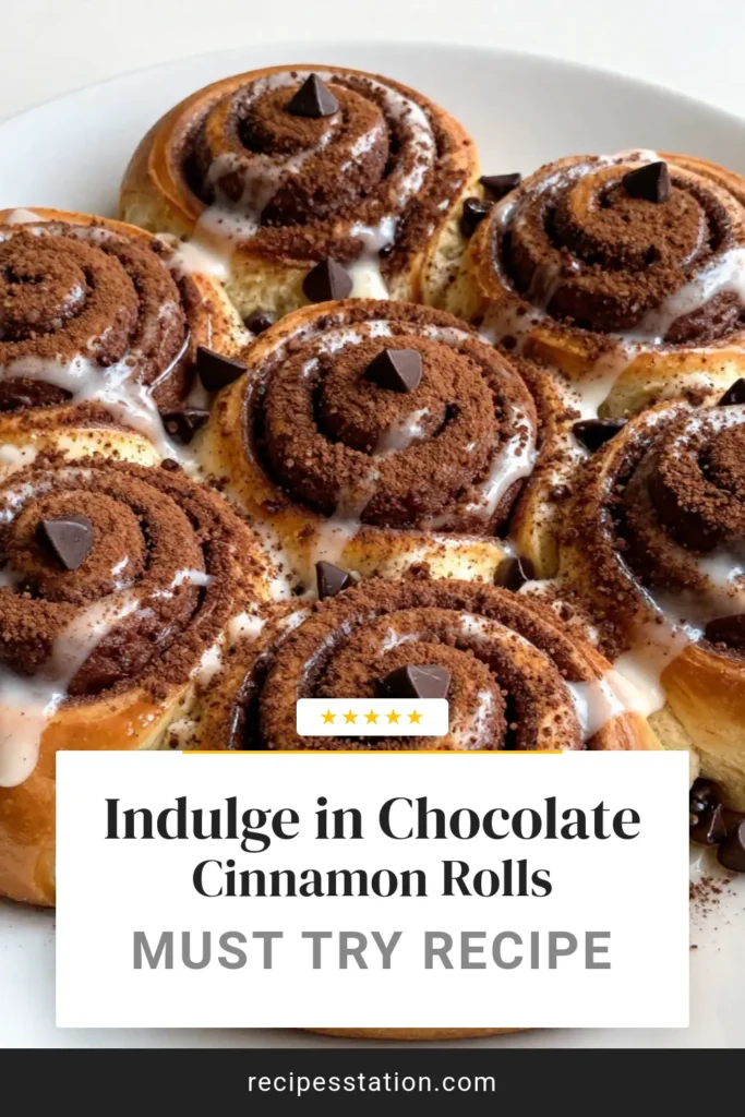 Indulge in these decadent chocolate cinnamon rolls that take a beloved classic to new heights. Our easy chocolate roll recipe combines rich cocoa, warm cinnamon, and gooey chocolate chips, perfect for brunch or dessert. Experience homemade cinnamon rolls like never before! Follow our simple steps to create this mouthwatering cinnamon chocolate dessert that everyone will love. Save this recipe for a sweet treat! #ChocolateCinnamonRolls #HomemadeCinnamonRolls #CinnamonRollRecipe #ChocolateDessert