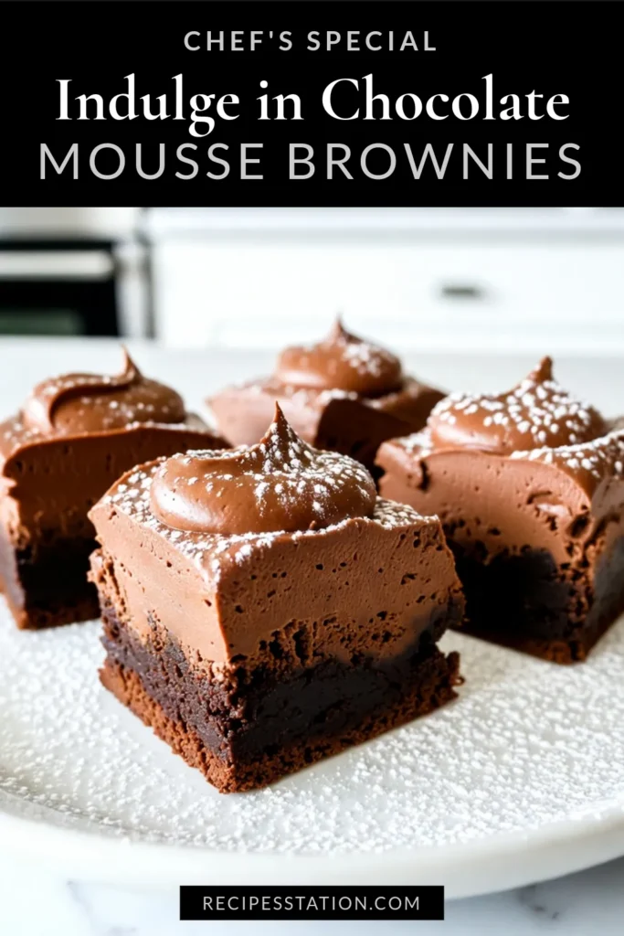 Indulge in these rich chocolate mousse brownies that are sure to impress! This decadent brownie recipe combines fudgy brownies with a luscious chocolate mousse topping, making it one of the best chocolate dessert recipes you'll ever try. Perfect for any sweet tooth, this easy brownie mousse recipe will be your new go-to. Make them today and delight your family and friends! Save this recipe for your next baking adventure! #ChocolateMousseBrownies #DecadentBrownieRecipe #ChocolateDessertRecipes #RichChocolateBrownies