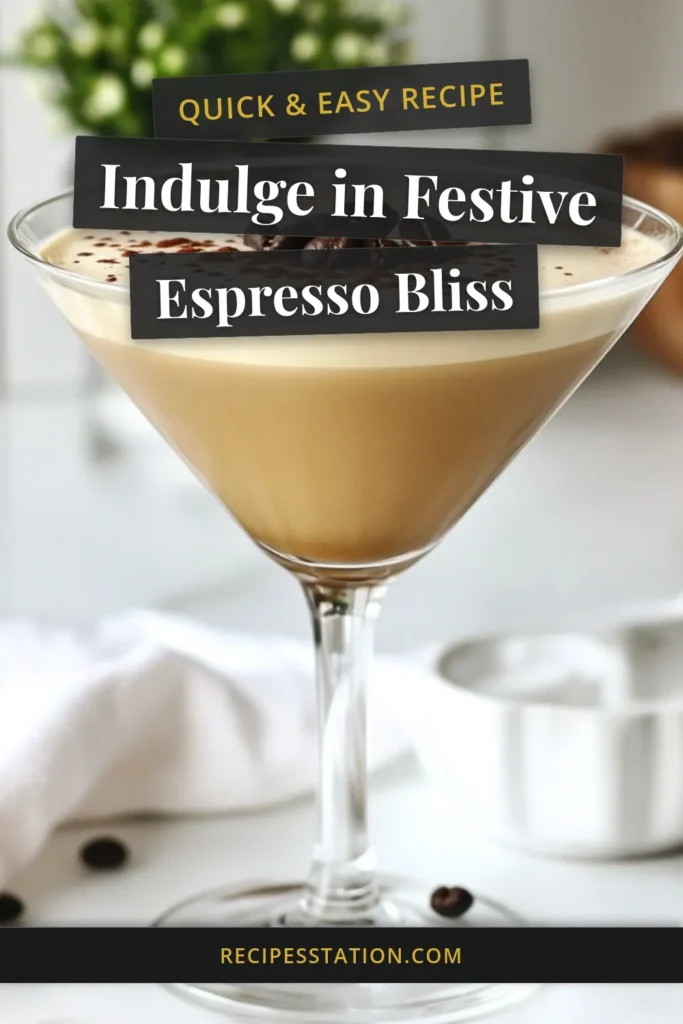 Indulge in the festive spirit with our Holiday Baileys Espresso Martini, the perfect festive espresso recipe for your celebrations! This espresso cocktail features a delicious blend of strong brewed espresso and almond milk, making it a delightful cold coffee beverage. Whether you're serving holiday espresso desserts or toasting with friends, this creamy drink is sure to impress. Save this recipe today and enjoy! #EspressoRecipe #CoffeeCocktail #HolidayDrinks #FestiveBeverages