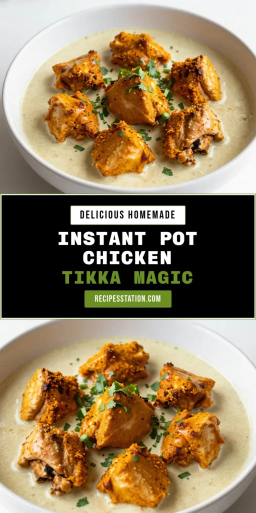Discover the rich flavors of Instant Pot Chicken Tikka Masala with this Easy Chicken Tikka Masala Recipe. This Savory Indian Chicken Recipe is perfect for busy nights, combining tender chicken with a creamy coconut sauce. In just 1 hour, enjoy a Quick Chicken Tikka Masala that your family will love. Don't miss out on easy meal prep&mdash;save this recipe now! #InstantPot #ChickenTikkaMasala #IndianCuisine #CoconutChicken
