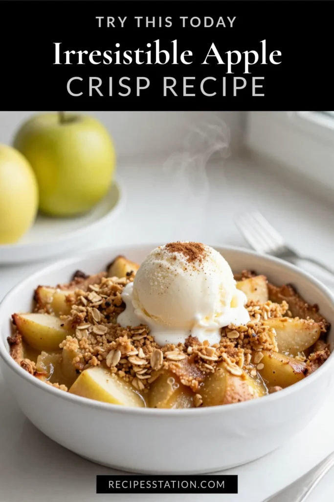 Savor the flavors of a classic apple dessert with this easy apple crisp recipe! Perfectly tart apples are combined with a delicious oatmeal topping recipe, creating a baked apple dessert that everyone will love. Not only is this apple crisp recipe simple to make, but it also brings warmth and comfort to your family gatherings. Try it today and enjoy a delightful treat! Save this recipe for your next baking adventure! #AppleCrisp #ClassicDessert #BakedAppleDessert #EasyBaking