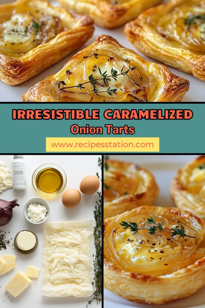 Discover the deliciousness of caramelized onion tarts with this easy cheese puff pastry recipe. These Gruyère cheese tarts are delightful savory tart creations perfect for any occasion. Enhance your appetizer game with this balsamic onion tart that will impress your guests. Ready in just 50 minutes, these tarts are a must-try! Save the recipe and elevate your entertaining skills today! #CaramelizedOnionTarts #CheesePuffPastry #SavoryTartRecipe #BalsamicOnionTart