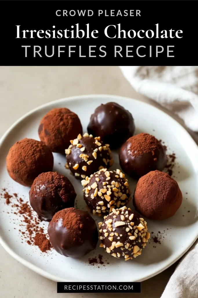Create indulgent treats with this easy chocolate truffles recipe featuring rich condensed milk chocolate truffles. These homemade chocolate truffles are a no-bake truffle recipe that's perfect for satisfying your sweet tooth. Made with semi-sweet chocolate, they&rsquo;re simple to prepare and simply delightful! Save this recipe for a gourmet treat that impresses! #ChocolateTruffles #NoBakeDessert #SweetTreats #HomemadeGoodness