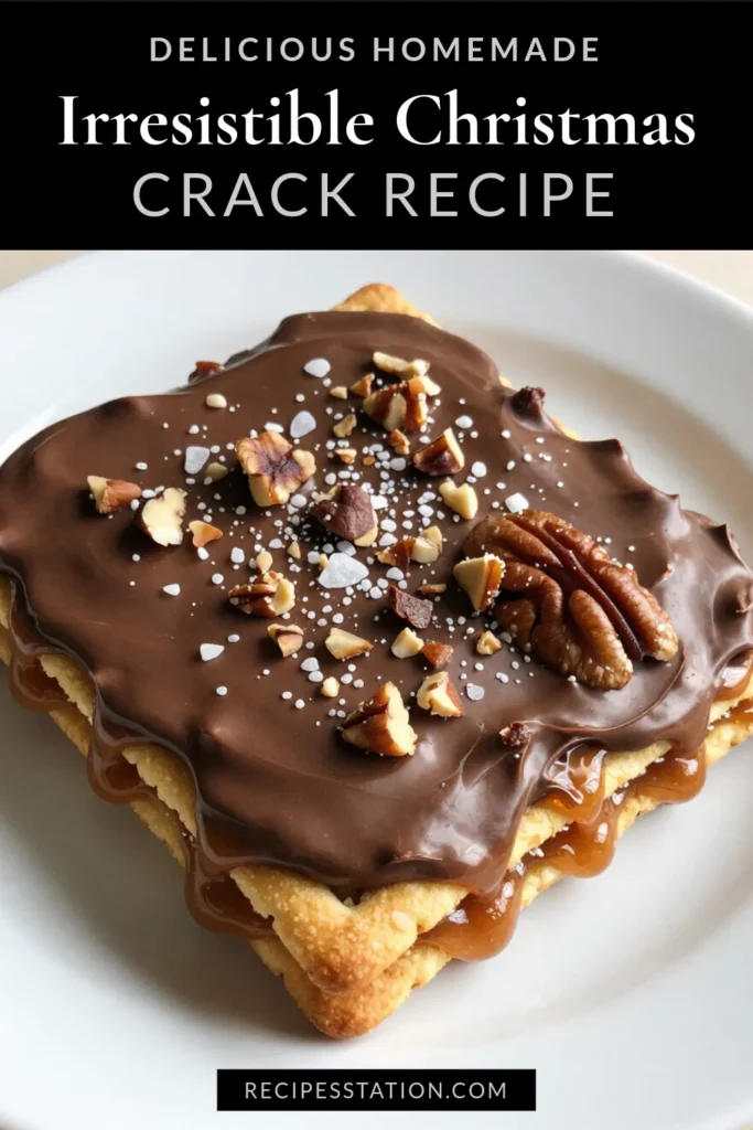 Looking for an easy holiday treat? Try this delicious Christmas Crack recipe featuring Saltine toffee dessert! Perfect for festive gatherings, this quick-to-make candy combines crunchy crackers with rich chocolate in a delightful festive twist. Enjoy this easy Christmas snack that everyone will love. Don't wait&mdash;save this recipe for your holiday baking! #ChristmasCrack #SaltineToffee #HolidayTreats #FestiveCandy