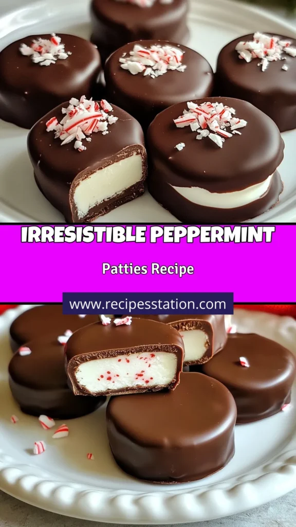 Indulge in the joy of homemade peppermint patties with this easy peppermint patty recipe! These chocolate covered peppermint patties are the perfect addition to your holiday candy recipes or any festive gathering. With a soft minty center coated in rich dark chocolate, they are a must-try for mint lovers. Ready to impress your friends and family? Save this recipe for delightful easy mint desserts any time of year! #HomemadePeppermintPatties #MintDesserts #HolidayCandy #ChocolatePatties