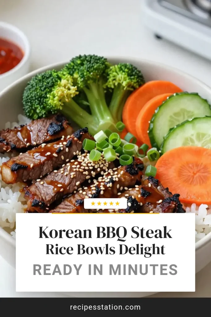 Create a delicious Korean BBQ steak bowl with this easy flank steak rice bowl recipe! Packed with flavor and nutrition, this healthy Korean BBQ recipe combines marinated flank steak over fluffy jasmine rice, topped with fresh veggies like broccoli, carrots, and cucumber. Perfect for meal prep or a quick dinner. Try it today and savor every bite! Save this recipe for your next meal! #KoreanBBQ #SteakBowl #HealthyRecipes #EasyCooking