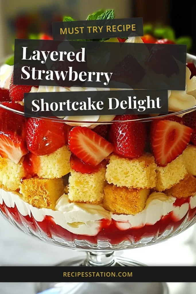 Indulge in this delightful strawberry shortcake trifle, the perfect easy dessert recipe for summer! Layers of fresh strawberries, fluffy sponge cake, and creamy whipped cream create a stunning layered strawberry dessert. This whipped cream trifle is not only visually appealing but also incredibly delicious. Perfect for gatherings or a sweet treat at home. Save this for your next summer dessert ideas! #StrawberryShortcakeTrifle #EasyDessertRecipes #LayeredStrawberryDessert #WhippedCreamTrifle