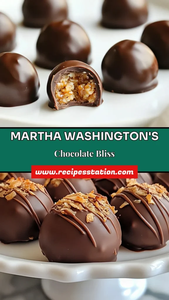 Indulge in these delectable Martha Washington chocolate treats with our simple coconut chocolate balls recipe. This no-bake chocolate dessert combines sweet shredded coconut, crunchy nuts, and creamy peanut butter, all dipped in rich chocolate for the perfect sweet coconut treats. Easy to make and irresistibly delicious, these chocolate-dipped coconut balls are sure to impress! Save the recipe now and enjoy these delightful bites! #MarthaWashingtonCandy #NoBakeDessert #CoconutChocolateBalls #SweetTreats