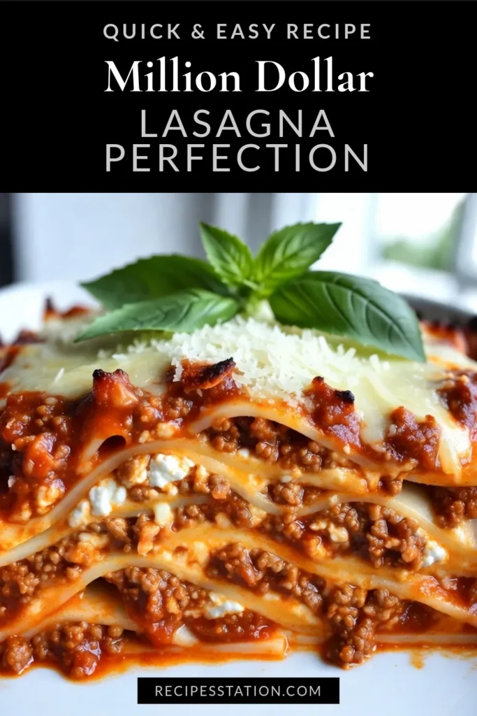 Indulge in the best lasagna ever with this Million Dollar Italian Lasagna recipe! Packed with Italian sausage, creamy ricotta, and rich marinara, this homemade lasagna recipe is a crowd-pleaser. Perfect for family dinners, this cheesy lasagna with ricotta is easy to make and absolutely delicious. Try it tonight and elevate your mealtime! Save this recipe for the ultimate lasagna experience! #MillionDollarLasagna #ItalianSausageLasagna #BestLasagnaEver #CheesyLasagnaWithRicotta