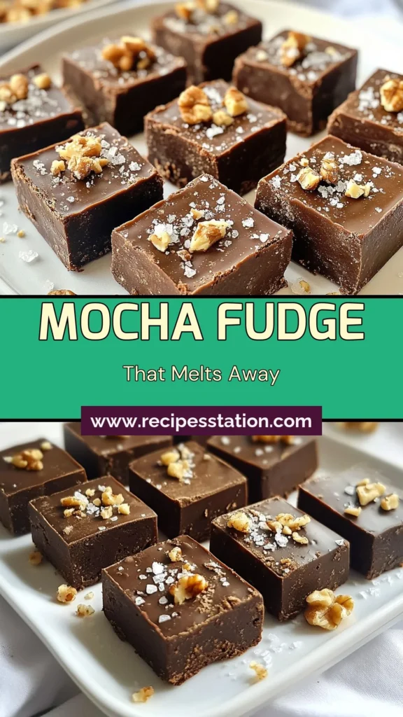 Discover this irresistible mocha fudge recipe that promises to melt in your mouth! This easy chocolate fudge combines rich chocolate and espresso for the ultimate no-bake mocha treats. Perfect for homemade chocolate desserts, it’s simple to prepare with ingredients like semi-sweet chocolate chips, sweetened condensed milk, and a hint of espresso. Try this decadent espresso fudge today and indulge your sweet tooth! Save this recipe for later! #MochaFudge #ChocolateDesserts #NoBakeTreats #EspressoFudge