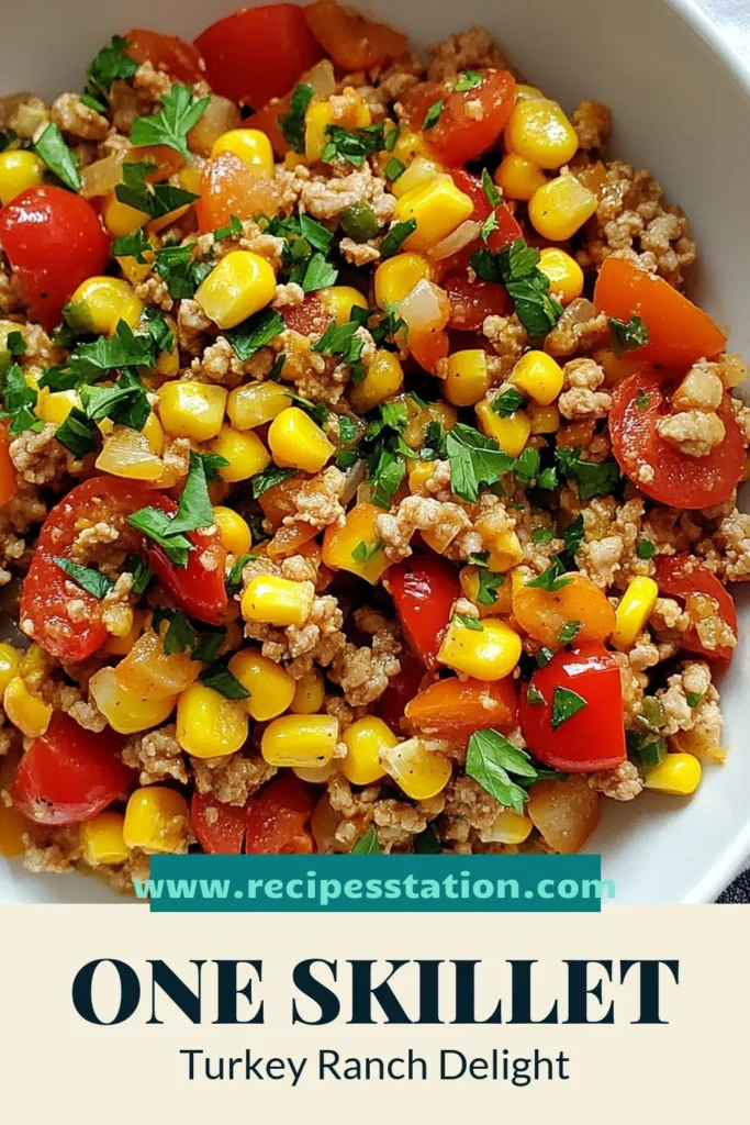 Discover this easy Turkey Ranch Garlic Skillet recipe that transforms ground turkey ranch seasoning and fresh vegetables into a delicious meal in just 30 minutes! Packed with garlic and vibrant veggies, this turkey skillet recipe is perfect for busy weeknights. Elevate your dinner game with this flavorful skillet meal. Save this easy turkey dinner recipe for your next family feast! #TurkeySkilletRecipe #EasyDinnerIdeas #SkilletMeals #GroundTurkeyRecipes