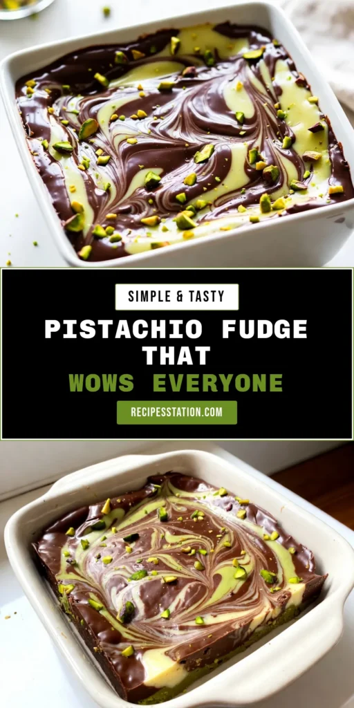Indulge in this irresistible pistachio fudge recipe that combines creamy chocolate and crunchy nuts for a delightful treat. Learn how to make easy fudge with nuts featuring a beautiful chocolate swirl fudge layer and pistachios for that perfect homemade pistachio treat. This creamy chocolate pistachio dessert is a hit for parties or gifts. Don't miss out&mdash;try this recipe today! #PistachioFudge #ChocolateSwirlFudge #EasyFudgeWithNuts #HomemadeTreats