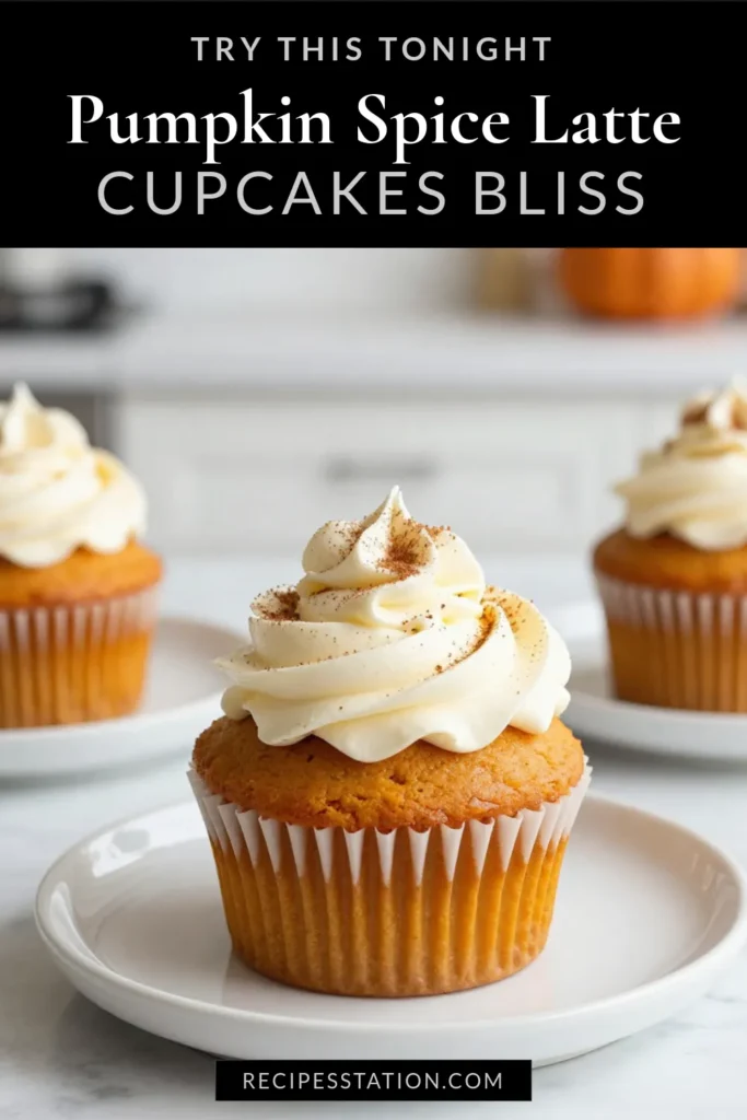 Indulge in the deliciousness of pumpkin spice latte cupcakes, the perfect fall dessert recipe! These moist pumpkin puree cupcakes are topped with creamy cream cheese frosting, making them an irresistible treat. Easy cupcake recipes don't get better than this! Get ready to impress your friends and family with these delightful autumn flavors. Save this recipe for your next gathering! #PumpkinSpiceLatteCupcakes #FallDessertRecipes #PumpkinPureeCupcakes #CreamCheeseFrostingRecipes