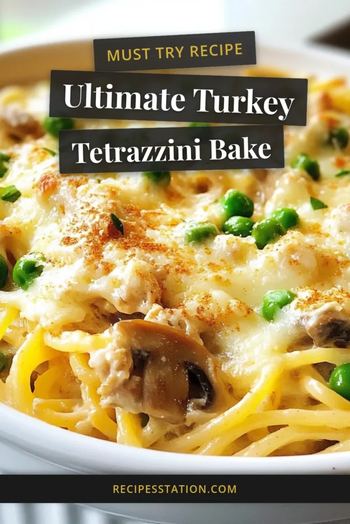 Discover the ultimate comfort food with this easy turkey tetrazzini recipe! This savory turkey casserole combines spaghetti with turkey, making it a creamy turkey pasta dish your family will love. With tender turkey, fresh vegetables, and a golden cheese topping, it&rsquo;s perfect for any meal. Ready in just 45 minutes, this recipe is a must-try! Save and enjoy this delicious comfort food recipe today! #TurkeyTetrazzini #ComfortFood #PastaRecipes #Casserole
