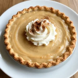 To make a delicious creamy cinnamon pie, gather these simple ingredients: - 1 pre-made pie crust (9-inch) - 1 cup heavy cream - 1 cup sweetened condensed milk - 2 large eggs - 1 teaspoon pure vanilla extract - 2 teaspoons ground cinnamon - 1/4 teaspoon freshly grated nutmeg - 1/4 cup granulated sugar - 1 tablespoon cornstarch - Whipped cream, for topping - Ground cinnamon, for garnish These ingredients blend together to create a rich, creamy filling. The heavy cream and sweetened condensed milk give the pie its luscious texture. The eggs help set the filling while adding a nice richness. Ground cinnamon and nutmeg bring warmth and spice, making every bite feel cozy. The pre-made pie crust saves time and effort, allowing you to focus on the filling. You can also make your own crust if you prefer! The whipped cream on top adds a light touch and a sweet finish. Dusting with ground cinnamon at the end makes the pie look and taste even better. Gather these items, and you're ready to create a delightful dessert that will impress everyone! {{ingredient_image_2}} - Preheat the oven to 350&deg;F (175&deg;C). - Take your pre-made pie crust and fit it snugly into a pie dish. - Use a fork to gently prick the bottom and sides of the crust. - This step helps prevent bubbling during baking. - Place the crust in the oven and pre-bake for 10 minutes. - Carefully remove it from the oven and let it cool slightly. - In a large bowl, combine 1 cup of heavy cream and 1 cup of sweetened condensed milk. - Whisk them together until smooth and well mixed. - Next, add 2 large eggs, 1 teaspoon of pure vanilla extract, and spices. - Include 2 teaspoons of ground cinnamon and 1/4 teaspoon of freshly grated nutmeg. - Add 1/4 cup of granulated sugar and 1 tablespoon of cornstarch. - Whisk everything until fully integrated and silky smooth. - Gently pour the creamy filling into the prepared pie crust. - Use a spatula to spread it evenly. - Carefully place the pie in the oven and bake for 25-30 minutes. - Look for a lightly golden top and a slight jiggle in the center. - Once done baking, remove the pie from the oven. - Let it cool completely at room temperature. - After cooling, cover the pie and refrigerate for at least 2 hours. - This chilling makes the pie firm and delicious! To get a creamy pie, mix well. When you whisk the cream and condensed milk, do it until smooth. This step helps blend air into the mix. Next, add the eggs and spices. Whisk again to combine everything. If you want to change the flavor, adjust the spices. Add more cinnamon for a stronger taste or a touch of nutmeg for warmth. Make your pie look as good as it tastes! Top it with fluffy whipped cream. You can also add fresh fruit or chocolate shavings for fun. A light sprinkle of ground cinnamon adds beauty and flavor. Serve the pie chilled for the best taste. Enjoy it with family and friends for a delightful treat! Pro Tips Tip for a Flakier Crust: For an even flakier pie crust, consider chilling the crust for 30 minutes before baking. This helps the fats solidify, resulting in a crispier texture. Perfecting the Filling: Make sure to whisk the filling until completely smooth to avoid any lumps. This ensures a creamy texture throughout the pie. Checking for Doneness: When baking, look for a lightly golden top and a slight jiggle in the center. This indicates that the pie is creamy yet set, preventing overbaking. Chill for Best Flavor: Letting the pie chill for at least 2 hours enhances the flavors and helps it set better, making it easier to slice. {{image_4}} You can easily switch up the flavor of this pie. Try adding chocolate or caramel for a rich twist. Melted chocolate can mix right into the filling. This makes it dreamy and decadent. If you love caramel, swirl some into the filling before baking. It adds a sweet surprise! Another fun idea is to change the nuts. If you want a crunch, add chopped pecans or walnuts. They give a nice texture and flavor. You could even use almonds for a lighter touch. Each nut brings its own taste, so feel free to experiment! Not a fan of the classic crust? No problem! A graham cracker crust works wonderfully too. Just crush the crackers and mix them with melted butter. Press this mix into a pie dish, and you have a tasty base. If you need a gluten-free option, look for gluten-free pie crusts. They&rsquo;re easy to find at most stores. You can also make your own with gluten-free flour. This way, everyone can enjoy this creamy pie! To keep your creamy cinnamon pie fresh, store it in the fridge. Cover the pie with plastic wrap or aluminum foil. This helps keep moisture in and prevents the pie from drying out. Your pie can last up to four days in the fridge. If you want to save it for longer, freezing is a great option. Wrap the pie tightly in plastic wrap and then in aluminum foil. This will help prevent freezer burn. The pie can stay good in the freezer for up to three months. When you are ready to eat it, thaw it in the fridge overnight. When you want to enjoy a slice of pie again, reheating is easy. The best method is to use the oven. Preheat the oven to 350&deg;F (175&deg;C). Place a slice of pie on a baking sheet and warm it for about 10-15 minutes. This will help keep it creamy and delicious. You can also use the microwave for a quick reheat. Place a slice on a microwave-safe plate. Heat it for about 20-30 seconds. This method is faster but may not warm it evenly. Enjoy your pie warm with whipped cream on top! To reduce the sweetness in your creamy cinnamon pie, try these tips: - Use less sweetened condensed milk. - Cut back on the granulated sugar. - Add a pinch of salt to balance flavors. - Use unsweetened whipped cream on top. These changes will still give you a tasty pie without too much sweetness. Yes, you can use a homemade pie crust. Just make sure it fits a 9-inch pie dish. Roll it out evenly and prick the bottom to avoid bubbling. Pre-bake it for about 10 minutes at 350&deg;F. This step helps set it before adding the filling. You can keep the creamy cinnamon pie in the fridge for up to four days. Be sure to cover it well with plastic wrap or foil. This keeps it fresh and helps prevent it from absorbing other fridge odors. If you need a substitute for heavy cream, consider these options: - Use coconut cream for a dairy-free choice. - Blend milk with melted butter for a quick fix. - Use half-and-half for a lighter option. These substitutes can work well in your pie recipe, though they may alter the texture a bit. You now have all the steps to create a delicious pie. We covered the ingredients, baking process, and tips for perfect creaminess. I shared ways to make this pie your own with fun flavor twists and crust options. Remember to store leftovers correctly to enjoy later. Whether you try a new topping or flavor, each pie will be unique. Enjoy your cooking adventure and impress your friends and family with this delightful dessert!