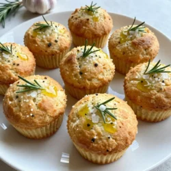 To make these delightful muffins, you'll need the following main ingredients: - 2 cups all-purpose flour - 1 packet (2 1/4 teaspoons) instant yeast - 1 teaspoon salt - 3/4 cup warm water (ideal temperature: 110&deg;F) - 2 tablespoons olive oil (plus extra for brushing and greasing) - 2 cloves garlic, minced - 1 tablespoon fresh rosemary, finely chopped - 1 teaspoon sugar - Flaky sea salt for topping Let&rsquo;s break down the measurements: - Flour: Use exactly 2 cups for the right texture. - Instant Yeast: One packet is about 2 1/4 teaspoons. This helps the dough rise. - Salt: One teaspoon adds flavor to the dough. - Warm Water: Use 3/4 cup at 110&deg;F. This temperature wakes up the yeast. - Olive Oil: Two tablespoons mix into the dough, and extra greases the pans. - Garlic: Two cloves give a strong, rich flavor. - Rosemary: One tablespoon adds a fresh, earthy taste. - Sugar: One teaspoon helps the yeast work better. - Flaky Sea Salt: Sprinkle on top for a nice finish. Want to elevate your muffins? Consider these optional ingredients: - Parmesan cheese: Add a savory twist. - Basil or thyme: Fresh herbs can change the flavor profile. - Black pepper: A pinch adds a bit of heat. - Sun-dried tomatoes: They give a sweet and tangy touch. Feel free to mix and match these ingredients to suit your taste! {{ingredient_image_2}} Start by mixing warm water, sugar, and instant yeast in a medium bowl. Make sure the water is about 110&deg;F. Stir gently and let it sit for 5 to 10 minutes. You will see bubbles forming on top. This means the yeast is active and ready. In a separate large bowl, whisk together the all-purpose flour and salt. Pour the frothy yeast mixture into the flour. Add 2 tablespoons of olive oil as well. Mix everything with a wooden spoon until it forms a rough dough. Then, add the minced garlic and chopped rosemary. Stir well so that the garlic and rosemary are mixed throughout the dough. Transfer the dough to a floured surface. Knead it for 5 to 7 minutes. You want it to be smooth and elastic. Once it's ready, shape it into a ball and place it in a greased bowl. Cover it with a damp cloth. Let it rise in a warm spot for about 1 hour, or until it doubles in size. After the dough has risen, punch it down gently. This releases the extra air. Divide the dough into 12 equal parts. Roll each part into a smooth ball. Next, grease a muffin tin with olive oil. Place each dough ball into the muffin cups, leaving space between them. Cover the tin with a cloth and let it rise for another 30 minutes until puffy. Before baking, preheat your oven to 375&deg;F (190&deg;C). Brush the tops of each muffin with olive oil. Sprinkle flaky sea salt on top for extra flavor. Bake for 15 to 20 minutes. They are done when the tops are golden brown and sound hollow when tapped. Let them cool in the tin for a few minutes before moving them to a wire rack. Enjoy your warm, flavorful muffins! To make your focaccia muffins rise well, keep your kitchen warm. Yeast loves warmth. Use water at 110&deg;F to activate the yeast. Mix the yeast with warm water and sugar, then wait until it bubbles. This shows the yeast is alive. After mixing the dough, let it rise in a bowl covered with a damp cloth for an hour. This helps the dough double in size. Avoid using cold water. Cold water can kill the yeast, stopping it from rising. Also, don&rsquo;t rush the rising time. Let the dough rest fully. If you skip the second rise in the muffin tin, your muffins may not puff up as well. Lastly, don&rsquo;t add too much flour while kneading. Too much flour can make your muffins dense. To get the best flavor, use fresh garlic and rosemary. Chop them finely so their taste spreads well through the dough. Mix them into the dough after you combine the flour and yeast mixture. This way, their flavors blend nicely. For a stronger garlic taste, you can roast the garlic before adding it. This gives a sweet, rich flavor that pairs well with the rosemary. Pro Tips Activate Your Yeast: Make sure your warm water is at the right temperature (110&deg;F) to activate the yeast properly. Too hot or too cold can hinder the yeast's ability to rise. Knead for Texture: Kneading the dough until it&rsquo;s smooth and elastic is crucial. This develops the gluten structure that gives the muffins their chewy texture. Flaky Sea Salt Finish: Generously sprinkle flaky sea salt on top right before baking. This not only enhances the flavor but also adds a delightful crunch to the crust. Serve Warm: These focaccia muffins are best enjoyed warm. Serve them straight from the oven or lightly reheated for the best flavor and texture. {{image_4}} You can easily add cheese to your garlic rosemary focaccia muffins. Cheese like mozzarella or parmesan melts well and adds a rich flavor. Simply mix in about 1 cup of shredded cheese into the dough after adding the garlic and rosemary. For other herbs, try thyme or oregano. These can bring new tastes to your muffins. Just chop the herbs and fold them in with the garlic. If you want a twist, you can make sweet focaccia muffins. Replace some of the salt with sugar. You can also add dried fruits like raisins or cranberries. These will give your muffins a sweet touch. For a savory version, consider adding olives or sun-dried tomatoes. Both will enhance the flavor and texture of your muffins. You can make these muffins gluten-free by using a gluten-free flour blend. Look for one that works well for baking. You may need to adjust the amount of water slightly. Start with the same amount and add more if needed. Be sure to check the yeast, as some gluten-free flours may need different rising times. Enjoy the same great taste without gluten! Store your leftover muffins in an airtight container. Keep them at room temperature for up to two days. If you want them to last longer, place them in the fridge. Just remember, cold storage can make them a bit dry. To reheat, just pop them in the oven. Set it to 350&deg;F (175&deg;C) and bake for about 5-10 minutes. This warms them up nicely and brings back that fresh-baked taste. You can also microwave them for about 15-20 seconds, but they won&rsquo;t be as crispy. You can freeze these muffins to enjoy later. First, let them cool completely. Then, wrap each muffin tightly in plastic wrap. Place them in a freezer-safe bag or container. They will stay good for up to three months. When you're ready to eat them, thaw overnight in the fridge and reheat as mentioned above. You can make these muffins a day ahead. Prepare the dough and shape it into balls. Instead of letting them rise for the last 30 minutes, place the muffin tin in the fridge. Cover it with a cloth. The next day, take it out and let it rise for about 30 minutes before baking. These muffins pair well with many things. I love to serve them with olive oil and balsamic vinegar for dipping. You can also serve them with soups, salads, or charcuterie boards. They add a tasty touch to any meal. Yes, you can use dried herbs instead of fresh ones. For garlic, you can use garlic powder. Use about 1/4 teaspoon of dried rosemary for each tablespoon of fresh. Just remember, dried herbs are more potent, so adjust to taste. To reheat the muffins, preheat your oven to 350&deg;F. Place the muffins on a baking sheet. Heat them for about 5-10 minutes until warm. You can also use a microwave, but they may get a bit soggy. If you want them crispy, stick with the oven. Garlic rosemary focaccia muffins are easy and fun to make. You learned about key ingredients, step-by-step baking, and storage tips. A few simple tricks ensure great flavor and texture. Remember to avoid common mistakes and try variations like cheese or herbs. Keeping muffins fresh in storage is easy with our best methods. Enjoy baking and sharing these tasty treats with friends and family. You&rsquo;ll impress everyone with your skills and creativity!