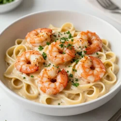 - 8 oz fettuccine pasta - 1 lb shrimp, peeled and deveined - 2 tablespoons Cajun seasoning - 2 tablespoons olive oil - 1 cup heavy cream - 1 cup grated Parmesan cheese - 3 cloves garlic, minced - 1/2 teaspoon paprika - 1/2 teaspoon freshly ground black pepper - 1/4 teaspoon salt - 1/4 cup fresh parsley, chopped (for garnish) These ingredients create a rich and flavorful dish. The shrimp brings protein and a lovely texture. The fettuccine pasta is perfect for soaking up the creamy sauce. Cajun seasoning adds a spicy kick that elevates the dish. If you're missing some ingredients, don't worry! Here are some easy swaps: - Fettuccine Pasta: Use any pasta shape you like, such as penne or spaghetti. - Shrimp: You can replace shrimp with chicken or tofu for a different flavor. - Cajun Seasoning: Mix paprika, cayenne pepper, and garlic powder if you don&rsquo;t have Cajun seasoning. - Olive Oil: Use butter or vegetable oil instead. - Heavy Cream: Substitute with half-and-half or coconut cream for a lighter option. - Parmesan Cheese: Grated Pecorino or nutritional yeast can work too. These substitutes keep the dish tasty while catering to your pantry's needs. You'll need a few key tools to make this dish: - Large pot: For boiling the fettuccine. - Large non-stick skillet: For cooking the shrimp and sauce. - Mixing bowl: To season the shrimp. - Measuring cups and spoons: For accurate measurements. - Colander: To drain the pasta. - Tongs or a spatula: To toss everything together easily. Gathering these tools will help you cook efficiently and enjoy the process! {{ingredient_image_2}} First, grab a large pot and fill it with salted water. Bring it to a rolling boil. Add 8 oz of fettuccine pasta. Cook it according to the package instructions until it is al dente. This usually takes about 8 to 10 minutes. Once cooked, drain the pasta in a colander. Remember to save a small cup of pasta water. You might need it later to adjust the sauce. Next, take 1 lb of peeled and deveined shrimp. Place them in a mixing bowl. Add 2 tablespoons of Cajun seasoning and toss gently. Make sure all shrimp get a good coat of the tasty spice. Heat 2 tablespoons of olive oil in a large non-stick skillet over medium heat. Once hot, add the shrimp in a single layer. Cook for about 2 to 3 minutes on each side until they turn pink and opaque. When done, remove the shrimp from the skillet and set them aside on a plate. In the same skillet, lower the heat slightly. Add 3 cloves of minced garlic and saut&eacute; for around 30 seconds. You want it fragrant but not browned. Carefully pour in 1 cup of heavy cream while stirring. Bring it to a gentle simmer. Gradually whisk in 1 cup of grated Parmesan cheese. Stir until it melts and the sauce thickens. Season with 1/2 teaspoon of paprika, 1/2 teaspoon of black pepper, and 1/4 teaspoon of salt. Adjust the seasoning to your taste. Add the cooked fettuccine and saut&eacute;ed shrimp back into the skillet with the Alfredo sauce. Toss everything gently to ensure the pasta and shrimp are well coated. If the sauce seems too thick, add a splash of the reserved pasta water. Heat everything together for an additional 2 minutes. To serve, ladle the creamy Cajun shrimp Alfredo into bowls. For a final touch, sprinkle freshly chopped parsley on top. This not only adds color but also boosts flavor. Enjoy your delicious meal! To cook shrimp just right, start with fresh or thawed shrimp. You want them firm and pink. Heat olive oil in a non-stick skillet over medium heat. Add shrimp in a single layer. Cook for 2 to 3 minutes on each side. Watch for them to turn pink and opaque. This shows they are done. Overcooking makes shrimp tough, so stay alert. Your sauce might be thick after cooking. If so, use pasta water to fix it. Save a small cup of the water before draining your pasta. Add a little at a time to the sauce. Stir well until you reach your desired creaminess. This helps the sauce cling to the pasta perfectly. Want to make your dish stand out? Try adding extras! Fresh herbs like basil or thyme add depth. A splash of lemon juice brightens the flavors. For heat, toss in some chopped jalape&ntilde;os or red pepper flakes. You can also mix in saut&eacute;ed bell peppers or spinach for color and health. These simple changes transform your dish into a gourmet meal. Pro Tips Perfectly Cooked Pasta: Make sure to cook the fettuccine until al dente for the best texture. This will prevent the pasta from becoming mushy when mixed with the sauce. Flavor Infusion: Allow the shrimp to marinate in the Cajun seasoning for at least 15 minutes before cooking. This enhances the flavor and ensures that each bite is packed with spice. Adjusting Sauce Consistency: If your Alfredo sauce becomes too thick, gradually add reserved pasta water until you reach the desired creaminess without losing flavor. Garnishing with Flair: For an extra pop of color and freshness, add additional chopped parsley or even a sprinkle of chili flakes before serving, enhancing both the presentation and flavor. {{image_4}} You can make your creamy Cajun shrimp Alfredo even better by adding veggies. Bell peppers, spinach, or zucchini work great. These veggies add color and nutrients. Just saut&eacute; them in the same pan before adding the shrimp. This simple step boosts flavor and makes your meal more balanced. If shrimp isn&rsquo;t your thing, try chicken or sausage. Chicken breast adds a lean protein that pairs well with the sauce. You can use Cajun sausage for a spicy kick. Just cook them the same way as the shrimp. This way, you keep the dish full of flavor while changing up the protein. For a gluten-free version, switch the fettuccine with gluten-free pasta. Many brands offer great options that taste just as good. You can also use spiralized veggies, like zucchini noodles. This keeps the dish light and fresh while ensuring everyone can enjoy it without gluten. To store leftovers, let the dish cool first. Then, transfer it to an airtight container. Make sure to seal it well to keep the flavors locked in. Place the container in the fridge. It will stay fresh for up to three days. When you are ready to reheat, take the container from the fridge. Pour the creamy Cajun shrimp Alfredo into a skillet. Heat it on low to medium heat. Stir often to prevent it from sticking. If the sauce seems too thick, add a little pasta water. Heat until warm, and then enjoy! You can freeze this dish if you want to save it for later. Allow the shrimp Alfredo to cool completely. Then, put it in a freezer-safe container. Seal it tightly to avoid freezer burn. This dish can last up to three months in the freezer. To thaw, move it to the fridge overnight before reheating. Yes, you can use frozen shrimp. Just make sure to thaw them first. Place them in the fridge overnight or run them under cold water for quicker thawing. This keeps the shrimp fresh and tasty for your dish. You can use half-and-half or whole milk mixed with a tablespoon of butter. This gives you a similar creamy texture. Another option is using a plant-based milk like coconut milk for a dairy-free version. To add heat, increase the amount of Cajun seasoning. You can also add red pepper flakes or diced jalape&ntilde;os. For an extra kick, try a dash of hot sauce in the Alfredo sauce. Adjust these to your taste for the perfect spice level. In this article, we explored the key ingredients and equipment needed to make a great Alfredo dish. You learned step-by-step instructions for cooking pasta, shrimp, and the sauce. Plus, I shared tips to perfect your meal and ways to add your twist with variations. Remember, leftovers can be stored easily for later. Keep experimenting with substitutes and flavors, and make this recipe your own. Enjoy cooking and savoring each bite!