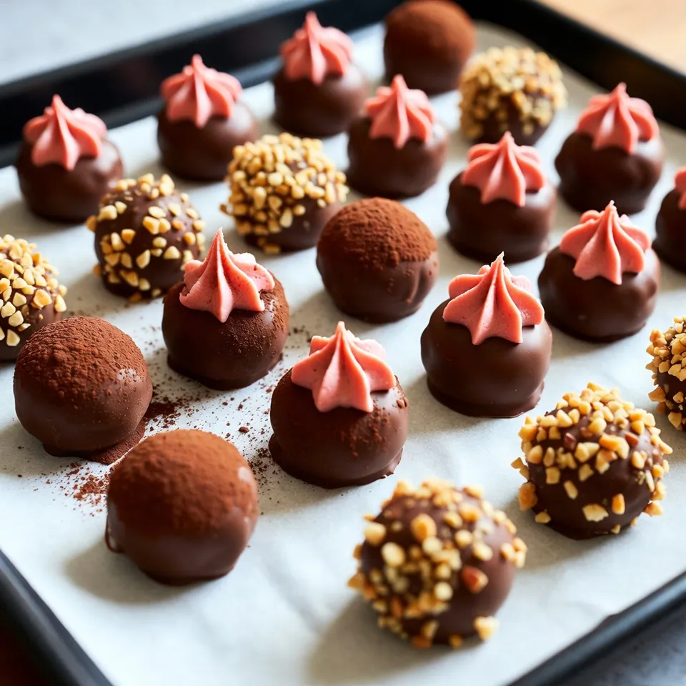 To create these delicious strawberry cream chocolates, you need a few simple ingredients. Here’s the list: - 1 cup fresh strawberries, hulled and pureed - 1 cup heavy cream - 8 oz high-quality dark chocolate, finely chopped - 1/4 cup powdered sugar - 1 teaspoon vanilla extract - Pinch of sea salt - Optional coatings (cocoa powder or crushed nuts) Fresh strawberries provide a burst of flavor. Heavy cream adds the perfect smoothness. High-quality dark chocolate gives a rich taste that complements the cream. Powdered sugar offers sweetness, while vanilla extract enhances the overall flavor. A pinch of sea salt balances the sweetness. You can also use cocoa powder or crushed nuts for added texture. These ingredients work together to create a treat that is both rich and decadent. Enjoy the process of gathering them! {{ingredient_image_2}} To start, you need to prepare the strawberry cream filling. First, take 1 cup of fresh strawberries. Make sure to hull them, then puree them until smooth. In a medium mixing bowl, combine the pureed strawberries with 1 cup of heavy cream. Stir gently to mix them together well. This step is key for a rich flavor. Next, grab a hand mixer. Start whipping the strawberry and cream mixture on medium speed. Keep going until it thickens and soft peaks form. This usually takes about 2-3 minutes. Now, add in 1/4 cup of powdered sugar, 1 teaspoon of vanilla extract, and a pinch of sea salt. Continue mixing until the mixture is smooth and well combined. This creamy blend is what makes the chocolates so special. While the cream chills in the fridge, it’s time to melt the dark chocolate. Chop 8 ounces of high-quality dark chocolate into small pieces. You can use a double boiler for this. Place the chocolate in a heatproof bowl over simmering water. Stir until it melts and becomes smooth. Alternatively, you can use a microwave. Heat the chocolate in short bursts of 15-20 seconds. Stir between each burst until it melts completely. This chocolate will coat your delicious strawberry cream filling. To get great strawberry cream, use fresh strawberries. Puree them until smooth. Mix the pureed strawberries with heavy cream in a bowl. Whip the mixture using a hand mixer. Start at medium speed, then increase it as the cream thickens. You want soft peaks to form. This shows your cream is ready. Add powdered sugar, vanilla, and a pinch of sea salt while mixing. These ingredients enhance the flavor. Chill the mixture for about 30 minutes. This step helps it firm up nicely. Melting chocolate can be tricky. Use a double boiler for even melting. Place finely chopped dark chocolate in a heatproof bowl. Set this bowl over a pot of simmering water. Stir the chocolate gently until it’s smooth. If you prefer the microwave, chop the chocolate first. Heat it in short bursts of 15-20 seconds. Stir in between each burst. This prevents overheating. With either method, watch closely to avoid burning the chocolate. Presentation makes your chocolates pop! Use a decorative plate for serving. You can garnish with fresh strawberries for a bright touch. Dusting the plate with cocoa powder adds a nice look too. For an extra flair, try rolling the chocolates in crushed nuts. This adds texture and a new flavor. Use colorful paper cups to elevate your treat, making each piece feel special. These ideas will delight anyone who sees and tastes your strawberry cream chocolates! Pro Tips Use Fresh Strawberries: For the best flavor, choose ripe, fresh strawberries. They should be bright red and fragrant for maximum sweetness. Chill the Cream Long Enough: Allow the strawberry cream to chill for at least 30 minutes. This ensures it firms up nicely, making it easier to handle when forming dollops. Control Chocolate Temperature: When melting chocolate, keep the heat low to avoid burning. If using a microwave, melt in short bursts and stir frequently. Experiment with Coatings: Get creative with your coatings! Try using crushed pistachios or finely chopped coconut for a unique twist on the classic cocoa powder. {{image_4}} You can make these chocolates dairy-free and vegan. Replace heavy cream with coconut cream. Use a plant-based sweetener instead of powdered sugar. Choose vegan dark chocolate to keep it fully plant-based. These swaps keep the rich taste while fitting different diets. You can use various chocolate types for these treats. Milk chocolate gives a creamier taste. White chocolate adds a sweet and buttery flavor. For a bolder taste, try using extra dark chocolate. Each type changes the chocolate’s flavor and texture. Get creative with flavor additions! Add a hint of mint for freshness. A little orange zest can bring a nice citrus twist. You might also try almond extract for a nutty flavor. Experimenting with flavors makes each batch special and unique. To keep your strawberry cream chocolates fresh, store them in a cool, dry place. Use an airtight container to protect them from moisture and odors. Avoid placing them in the fridge unless it's hot outside. The cold can affect the texture. If you want to keep your chocolates longer, freezing works well. Place them in a single layer on a baking sheet and freeze until firm. Then, transfer them to an airtight container. They can last in the freezer for up to three months. When ready to enjoy, let them thaw at room temperature. Homemade strawberry cream chocolates can last about one week at room temperature. If stored properly in the fridge, they can stay fresh for up to two weeks. Always check for any changes in smell or texture before consuming. To make strawberry cream chocolates, you start with fresh strawberries. Hull and puree them to get a smooth base. In a bowl, mix the pureed strawberries with heavy cream. Use a hand mixer to whip this mixture until it thickens and forms soft peaks. Add powdered sugar, vanilla extract, and a pinch of sea salt to enhance the flavor. Chill this mixture for about 30 minutes to firm it up. While it chills, melt high-quality dark chocolate. You can use a double boiler or microwave for this. Once melted, scoop small dollops of the chilled strawberry cream onto a baking sheet. Freeze these dollops for 15-20 minutes. After they firm up, dip each one in the melted chocolate. Let the excess chocolate drip off before placing them on parchment paper. Finally, let them set at room temperature or refrigerate until firm. Enjoy your rich, sweet creation! If you need a substitute for heavy cream, try coconut cream or full-fat Greek yogurt. Both options will give you a thick texture. You can also use whipped coconut cream for a lighter taste. If you prefer a less creamy flavor, almond milk mixed with a little cornstarch can work in a pinch. Each option will change the taste a bit, but they can all create a yummy strawberry filling. Homemade strawberry cream chocolates can last about one week when stored properly. Keep them in an airtight container at room temperature. If you want them to last longer, place them in the fridge. In the fridge, they can last up to two weeks. You can also freeze them for up to three months. Just make sure to wrap them well to avoid freezer burn. Enjoy them fresh for the best taste! In this post, I covered how to make delicious strawberry cream chocolates. We explored the key ingredients, like fresh strawberries and dark chocolate. You learned step-by-step instructions, tips for the best results, and creative ways to present your treats. I also discussed variations to suit different diets and how to store your chocolates properly. These chocolates are fun to make and share. Try them and enjoy the sweet results!