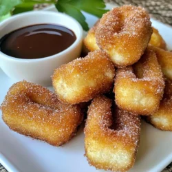 - 1 cup all-purpose flour - 1 tablespoon granulated sugar - 1/2 teaspoon fine salt - 1/2 teaspoon baking powder - 1/2 cup water - 2 tablespoons unsalted butter - 1 large egg, beaten - 1/2 teaspoon pure vanilla extract - 1 cup granulated sugar (for coating) - 2 teaspoons ground cinnamon - Oil (for frying) - Chocolate sauce (for dipping, optional) To make churro poppers, you need some simple and tasty ingredients. This recipe uses all-purpose flour to create a dough that puffs nicely. Sugar adds sweetness, while salt balances the flavor. Baking powder helps the dough rise when frying. You also need water to mix everything together and butter for richness. The beaten egg gives the dough a nice texture. Vanilla extract adds a lovely flavor. For the coating, you mix granulated sugar with ground cinnamon. This gives the churro poppers a sweet and spicy finish. You’ll need oil for frying, which makes them crispy. If you like, add chocolate sauce for dipping! You can swap out some ingredients if needed. For flour, try a gluten-free blend. Instead of granulated sugar, you can use brown sugar for a deeper flavor. For butter, coconut oil or margarine works well as a substitute. If you want a vegan option, you can skip the egg. Use a mashed banana or applesauce instead to bind the dough. Accurate measuring is key for the best results. Use dry measuring cups for flour and sugar. Level off the top with a straight edge for exact amounts. For liquids, use a liquid measuring cup. Always check your measurements before mixing. This helps the dough rise and puff perfectly. {{ingredient_image_2}} 1. Start by melting butter and water. In a medium saucepan, mix 1/2 cup water and 2 tablespoons unsalted butter. Heat over medium until it simmers. Stir until the butter melts completely. 2. Next, combine the dry ingredients. In a bowl, whisk together 1 cup all-purpose flour, 1 tablespoon granulated sugar, 1/2 teaspoon fine salt, and 1/2 teaspoon baking powder. Make sure it's well mixed. 1. Heat oil and use the piping technique. In a deep fryer or pot, heat oil to 375°F (190°C). Ensure there is about 2 inches deep of oil for frying. 2. Now, pipe the dough. Transfer the dough into a piping bag with a star tip. Pipe small circles, about 1 inch wide, into the hot oil. Use kitchen scissors to cut the dough. 3. Fry until golden brown. Cook the churro poppers for 2-3 minutes. Turn them occasionally for even cooking. 1. Mix the cinnamon sugar. In a shallow dish, combine 1 cup granulated sugar and 2 teaspoons ground cinnamon. 2. Coat and serve. While the poppers are warm, roll them in the cinnamon sugar mixture. For a nice touch, arrange the churro poppers on a platter. Drizzle with chocolate sauce and sprinkle more cinnamon sugar. To make your churro poppers shine, focus on the dough. The dough must be smooth and thick. If it's too wet, the poppers may not hold their shape. If it's too dry, they can be tough. Aim for a consistency that feels like soft playdough. Frying can be tricky. Make sure your oil is hot enough, around 375°F (190°C). If the oil is cold, your churro poppers will absorb too much oil and turn soggy. Fry them in small batches to avoid crowding. This helps them cook evenly. Churro poppers are fun to serve. You can stack them in a tall glass for a cool look. Drizzle chocolate sauce over the top for extra flair. You can also sprinkle extra cinnamon sugar on them before serving. Pair churro poppers with milk, coffee, or even hot chocolate. These drinks complement the sweet flavors well. You can even add a scoop of ice cream next to them for a tasty treat. If frying isn't your thing, try baking them. Preheat your oven to 375°F (190°C). Pipe the dough onto a baking sheet lined with parchment paper. Bake for about 15-20 minutes until they are golden and puffed. You can also cut back on sugar. Instead of 1 cup for coating, try using 3/4 cup. You won’t lose the sweet taste, but you’ll make them a bit healthier. Adjusting your recipe this way keeps the fun without the extra calories. Pro Tips Temperature Matters: Ensure your oil is at the right temperature (375°F or 190°C) for perfectly crispy churro poppers. If the oil is too cool, they will absorb excess oil and become greasy. Pipe with Precision: Use a piping bag fitted with a star tip for that classic churro shape. This not only enhances the appearance but also allows for better texture and crispness. Cool Before Coating: Allow churro poppers to drain on paper towels before rolling them in cinnamon sugar. This helps the sugar adhere better and prevents it from melting into the oil. Flavor Variations: Experiment with different flavored sugars or toppings, such as adding cocoa powder to the cinnamon sugar or drizzling caramel sauce for a unique twist. {{image_4}} You can make churro poppers even more fun by adding fillings. Consider using chocolate or caramel. For chocolate, use a thick chocolate ganache. For caramel, a rich and gooey sauce works best. Simply pipe the filling into the dough before frying. This adds a surprise inside each bite. You can also try fruit preserves like strawberry or raspberry for a fruity twist. Seasonal spices can elevate your churro poppers. In fall, add cinnamon and nutmeg for a cozy taste. In winter, try peppermint extract for a fresh flavor. For spring, a hint of lemon zest brightens the dough. In summer, vanilla bean can add warmth to the sweet treat. These flavors create a unique experience based on the season. You can make churro poppers in different sizes. Mini churro poppers are about half the size of regular ones. They cook faster, usually needing just 1-2 minutes in the oil. Regular-sized poppers take about 2-3 minutes. Mini ones are perfect for parties or snacks. Regular ones are great for sharing or as a dessert. Choose the size based on your occasion or preference. To keep your churro poppers fresh, place them in an airtight container. This helps keep them soft and tasty. Line the container with paper towels to absorb moisture. Store them at room temperature for up to two days. If you want to keep them longer, the fridge is a good choice. They can last up to a week in the fridge. When you're ready to enjoy your churro poppers again, reheating is key. Use an oven to restore their crunch. Preheat your oven to 350°F (175°C). Place the churro poppers on a baking sheet and heat for about 5-7 minutes. This method brings back their original texture. You can also use an air fryer if you have one; it works well too! You can freeze churro poppers before or after frying. If you freeze them before frying, pipe the dough onto a baking sheet. Place it in the freezer until solid, then transfer to a bag. They can stay frozen for up to three months. If you fry them first, let them cool completely. Then, place them in a freezer-safe bag. When you're ready, just reheat them straight from the freezer. Churro poppers are small, bite-sized treats. They are made from a dough that fries quickly. The dough is light and fluffy, creating a crispy outer layer. Once fried, they get rolled in cinnamon sugar. You can dip them in chocolate sauce for extra sweetness. They are fun to eat and share! Yes, you can prep churro poppers in advance! Make the dough and store it in the fridge. You can also fry them just before serving. If you fry them early, keep them warm in the oven. This keeps them crispy and fresh. You can always make the cinnamon sugar mix ahead too. If your churro poppers aren’t puffing, check the oil temperature. It should be 375°F (190°C). If the oil is not hot enough, they won’t puff up. Also, ensure you mix the dough well. If it’s too thick, it may not expand in the oil. Fry them in small batches for even results. Yes, you can make churro poppers without eggs! Use a flaxseed meal mix or applesauce as a substitute. For flaxseed, mix one tablespoon with three tablespoons of water. Let it sit until it thickens. For applesauce, replace one egg with a quarter cup. These substitutes may change the texture a bit but will still taste great! In this post, we covered how to make delicious churro poppers. You learned about the ingredient list, step-by-step instructions, and useful tips to avoid mistakes. We also explored variations, storage methods, and answered common questions. Churro poppers are fun to make and enjoy, with many ways to customize them. Whether you fry or bake, they are sure to delight. Now, get creative and have fun making your own churro poppers!