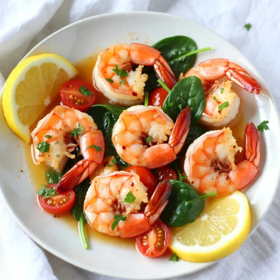 - 1 lb large shrimp, peeled and deveined - 4 tablespoons unsalted butter - 4 cloves garlic, finely minced - 1 teaspoon red pepper flakes - Juice of 1 lemon - Sea salt - Freshly cracked black pepper - Fresh parsley, finely chopped - 1 cup cherry tomatoes, halved - 1 cup fresh spinach leaves - 1 teaspoon extra virgin olive oil The main star of the show is the large shrimp. You want them fresh and firm. Use about one pound for four servings. Butter adds richness and depth. You need four tablespoons of unsalted butter to make the garlic sauce shine. Garlic brings a lovely aroma and taste. Four cloves, minced finely, create the base of flavor. If you like heat, add red pepper flakes. Just one teaspoon will give it a gentle kick. Lemon juice adds brightness. Squeeze one lemon to get that zing. Season with sea salt and black pepper to taste. Fresh parsley is great for garnish. It gives a pop of color and flavor. Cherry tomatoes bring sweetness and color. Use one cup, halved to mix well. Spinach adds a fresh touch; one cup will wilt nicely. Finally, a teaspoon of olive oil helps with cooking the veggies. This simple list of ingredients makes a dish full of flavor. Each one plays its part in creating the taste you will love. {{ingredient_image_2}} Start by taking a large skillet. Place it on the stove over medium-high heat. Add 2 tablespoons of unsalted butter. Let it melt until it foams a bit. This should take about a minute. Next, add 4 cloves of minced garlic and 1 teaspoon of red pepper flakes. Stir constantly for about 1 minute. You want the garlic to smell nice but not brown. If it browns, it can taste bitter. Now, raise the heat to high. Carefully add 1 pound of large shrimp to the skillet. Season it with sea salt and freshly cracked black pepper. Cook the shrimp for 2 to 3 minutes. Stir occasionally until the shrimp turn pink and opaque. Once done, use a slotted spoon to take the shrimp out. Place them on a plate and set aside. In the same skillet, add the remaining 2 tablespoons of butter and 1 teaspoon of extra virgin olive oil. Let the butter melt fully. Then, add 1 cup of halved cherry tomatoes. Cook them for about 2 minutes. You want them to soften and release some juice. After that, toss in 1 cup of fresh spinach leaves. Sauté for about 1 minute until they wilt. Now, return the cooked shrimp to the skillet. Squeeze in the juice of 1 lemon. Gently toss everything together. Heat for another minute. Taste and adjust with more salt or pepper as needed. To make One-Pan Garlic Butter Shrimp shine, focus on fresh ingredients. Use large shrimp for a juicy bite. Fresh garlic gives the best flavor. Don’t skip the lemon juice; it adds brightness. Red pepper flakes bring a nice kick. Adjust spice levels to your taste. Make sure to season well with salt and pepper during cooking. You can swap out some ingredients if needed. If you don’t have shrimp, use chicken or firm tofu. For a dairy-free option, replace butter with coconut oil. You can use any fresh herb instead of parsley, like cilantro or basil. Cherry tomatoes can be swapped with bell peppers or zucchini. Feel free to mix in your favorite veggies for extra color and nutrients. Make your dish look as good as it tastes. Arrange the shrimp and veggies in a colorful pattern on a large plate. Garnish with fresh parsley for a pop of green. Serve with lemon wedges for a fresh touch. You can pair this meal with crusty bread or fluffy rice. This way, diners can enjoy the rich garlic butter sauce fully. Pro Tips Use Fresh Shrimp: For the best flavor and texture, opt for fresh shrimp instead of frozen. If using frozen, ensure they are completely thawed before cooking. Adjust Spice Level: Feel free to modify the amount of red pepper flakes to suit your taste. Start with a small amount and add more if you prefer extra heat. Don’t Overcook the Shrimp: Keep a close eye on the shrimp while cooking. They only need about 2-3 minutes until they turn pink and opaque. Overcooking can make them rubbery. Enhance with Herbs: Experiment with different herbs like basil or cilantro for added flavor. Fresh herbs can elevate the dish and add a pop of color. {{image_4}} If you love spice, add more red pepper flakes. Start with one teaspoon, then increase it based on your taste. You can also use diced jalapeños for fresh heat. They bring a nice crunch and flavor to the dish. Just sauté them with the garlic for extra kick. For a smoky flavor, try adding a pinch of smoked paprika. This twist will make your One-Pan Garlic Butter Shrimp even more exciting. You can swap shrimp for chicken or tofu. Chicken thighs work well since they stay juicy. If you're using tofu, choose firm or extra-firm. Cut it into cubes and cook it as you do the shrimp. For veggies, try bell peppers or zucchini. These add color and texture. Just chop them up and toss them in with the cherry tomatoes. You’ll have a vibrant and tasty meal. To make this dish gluten-free, ensure your butter is safe or use a dairy-free alternative. Olive oil is a great substitute for butter. You can also use coconut oil for a tropical twist. Use tamari instead of soy sauce if you need a gluten-free sauce. This way, you keep all the flavors while adjusting for dietary needs. Enjoy your meal without worry! Storing leftovers is easy. First, let the shrimp cool to room temperature. Next, place the shrimp in an airtight container. Make sure to add any sauce or veggies to keep them moist. You can store them in the fridge for up to three days. If you want to keep them longer, freezing is a great option. When you're ready to eat the leftovers, you can reheat them quickly. Use a skillet over low heat. Add a splash of water or broth to keep the shrimp juicy. Stir gently until heated through. This keeps the shrimp from getting tough. You can also use a microwave, but be careful not to overcook them. Heat in short bursts to maintain tenderness. Freezing garlic butter shrimp works well too. Place the cooled shrimp in a freezer-safe bag. Remove as much air as possible before sealing. This helps prevent freezer burn. You can freeze the shrimp for up to two months. When you're ready to enjoy, thaw them in the fridge overnight. Reheat them as mentioned above for the best results. You can pair this dish with several tasty sides. Here are some ideas: - Crusty bread: Perfect for dipping into the rich garlic butter sauce. - Rice: Fluffy white or brown rice soaks up the flavors well. - Pasta: Serve it over spaghetti or linguine for a comforting meal. - Salad: A fresh green salad adds a nice crunch and balance. - Vegetables: Roasted or steamed veggies complement the shrimp nicely. Shrimp cook quickly and are done when they change color. Here’s what to look for: - Color: They should turn pink and opaque. - Shape: Cooked shrimp curl into a C shape. - Texture: They should feel firm to the touch. Checking these signs ensures your shrimp are perfectly cooked. Yes, you can prep some parts ahead. Here are some tips: - Shrimp: You can peel and devein them a day before. - Cut vegetables: Chop the tomatoes and spinach in advance. - Cooked dish: It’s best to serve it fresh. If you must, reheat gently on low heat. Plan to eat it soon after cooking for the best taste. This blog post covered how to make One-Pan Garlic Butter Shrimp. We explored the key ingredients and step-by-step instructions. You learned tips for great flavors, ingredient swaps, and how to serve the dish. We even looked at variations to suit different tastes and dietary needs. Lastly, I provided storage info for leftovers and answered common questions about the dish. Enjoying this simple, tasty meal can bring joy to your table. Try it out and impress your friends!
