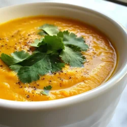 - 2 cups carrots, diced into small cubes - 1 cup red lentils, thoroughly rinsed - 1 medium onion, finely chopped - 3 cloves garlic, minced - 4 cups vegetable broth (preferably low-sodium) - 1 teaspoon ground cumin - 1 teaspoon ground coriander - 1/2 teaspoon smoked paprika - 1 tablespoon olive oil - Salt and black pepper, to taste - Fresh cilantro or parsley leaves, chopped, for garnish - Juice of half a lemon, for brightness When you choose your carrots, look for bright orange ones. They should feel firm and smooth. Avoid any with soft spots or blemishes. For onions, pick ones that feel heavy and have dry, papery skin. Fresh garlic should be firm with no green shoots. The red lentils should be clean and free from debris. It&rsquo;s best to choose vegetable broth that is low in sodium. This way, you can control the saltiness of your soup. Fresh herbs like cilantro or parsley should be vibrant and crisp. If you don&rsquo;t have red lentils, yellow lentils work too. You can swap carrots with sweet potatoes for a different flavor. Onions can be replaced with shallots, while garlic can be omitted if you prefer. Use any vegetable broth you like, or make your own if you have time. For spices, feel free to experiment with curry powder instead of cumin and coriander. If you want a creamier soup, add a splash of coconut milk at the end. {{ingredient_image_2}} To make carrot lentil soup, gather your ingredients first. You need carrots, red lentils, onion, garlic, vegetable broth, spices, olive oil, salt, and pepper. Fresh herbs and lemon juice add flavor. This soup is simple and quick to prepare. 1. Heat the Oil: Start by adding olive oil to a large pot. Heat it on medium. 2. Saut&eacute; the Onion: Once hot, add the finely chopped onion. Cook for about 5 minutes. You want it soft and clear. 3. Add Garlic: Next, stir in the minced garlic. Cook for 1-2 minutes. It should smell great! 4. Add Carrots: Toss in the diced carrots. Cook for another 5 minutes, stirring often to keep them from sticking. 5. Add Spices: Sprinkle in the cumin, coriander, and smoked paprika. Stir for about 1 minute. This toasts the spices and brings out their taste. 6. Add Lentils and Broth: Pour in the rinsed red lentils and vegetable broth. Turn up the heat until it boils. 7. Simmer: Once boiling, lower the heat. Cover the pot and let it simmer for 20-25 minutes. Check for tender lentils and carrots. 8. Blend the Soup: Use an immersion blender to puree the soup. If using a regular blender, be careful when transferring hot soup. Blend in small batches. 9. Adjust Seasoning: Return the soup to low heat. Taste it and add salt, pepper, and lemon juice to brighten the flavors. 10. Serve: Ladle the soup into bowls and garnish with fresh herbs. It looks and smells amazing! You can choose how smooth you want your soup. For a chunky texture, blend lightly. For a creamy finish, blend until fully smooth. An immersion blender makes it easy. If using a standard blender, allow steam to escape. This prevents splatter and burns. To make your carrot lentil soup sing, focus on the spices. Start by toasting the cumin, coriander, and smoked paprika before adding liquid. This step boosts their flavors and makes the soup taste richer. Use fresh garlic and onions, as their flavors are stronger than dried ones. Adding a squeeze of lemon juice brightens the dish and brings all the flavors together. If your soup is too thick, add more vegetable broth or water. This helps create a lighter texture. For a creamier soup, blend longer until smooth. If you like a chunky soup, blend only half and leave the rest as is. Always taste as you adjust to ensure you keep the flavor balanced. Serve your soup hot in deep bowls. A drizzle of olive oil on top adds a nice touch. Fresh herbs, like cilantro or parsley, make it look pretty and add flavor. Pair the soup with crusty bread or a fresh salad for a complete meal. A lemon wedge on the side lets guests add extra zing if they want. Enjoy your warming bowl of goodness! Pro Tips Enhance Flavor Depth: Consider adding a bay leaf or a dash of red pepper flakes during cooking for an extra layer of flavor and a hint of heat. Perfect Consistency: If you prefer a chunkier soup, blend only half of the soup and leave the other half unblended for texture contrast. Storage Tips: This soup can be stored in the refrigerator for up to 5 days or frozen for up to 3 months. Just make sure to cool it completely before storing. Garnish Variations: Try using a swirl of yogurt or a sprinkle of feta cheese on top for an added creaminess and burst of flavor. {{image_4}} You can try other lentils in this soup. Green lentils add a nice texture. Brown lentils work well, too. You can even mix different types. Each one brings its own flavor and color. Red lentils cook faster, while green lentils stay firmer. Just remember to adjust cooking times based on the lentil type. Feel free to add more veggies to boost nutrition. Chopped spinach or kale gives the soup a vibrant color. Zucchini or bell peppers add crunch and flavor. You can also toss in some diced tomatoes for a tangy twist. Adding these vegetables not only enhances taste but also increases fiber and vitamins. Spices and herbs can change the soup's flavor profile. Try adding a pinch of cayenne pepper for heat. Fresh thyme or rosemary can give it a warm, earthy touch. If you like Indian flavors, adding garam masala can be delightful. Fresh herbs like basil or dill can brighten the soup, too. Experiment with what you have on hand for a fun twist. After enjoying your Carrot Lentil Soup, store leftovers in an airtight container. Let the soup cool down first. Then, fill the container, leaving some space at the top. This space helps avoid spills if the soup expands. You can keep it in the fridge for about 3 to 4 days. Just remember to check for any signs of spoilage before eating. If you want to save your soup for later, freezing is a great option. Use freezer-safe containers or heavy-duty freezer bags. Make sure to leave some room for expansion. Label the bags with the date so you know how long it's been. The soup can last in the freezer for up to 3 months. When you&rsquo;re ready to eat it, just thaw it overnight in the fridge. When it&rsquo;s time to enjoy your soup again, heat it gently on the stove. Pour the soup into a pot and stir often. This helps it heat evenly. If you find it too thick, add a splash of water or broth to thin it out. You can also reheat it in the microwave. Just use a microwave-safe bowl and cover it loosely. Heat for 1-2 minutes, then stir and check the temperature. Enjoy your warm, hearty soup! If your soup turns out too thick, you can easily fix it. Just add more vegetable broth or water. Stir well to combine. Heat it on low to warm up. A little extra broth will keep the flavor rich. Yes, you can make this soup in a slow cooker! Start by saut&eacute;ing the onion and garlic in a pan. Then, add all the ingredients to the slow cooker. Set it on low for 6-8 hours or high for 3-4 hours. Blend it once it&rsquo;s done cooking. This method makes it very easy! Absolutely! This soup is already vegan. Just use vegetable broth and avoid any animal products. All the ingredients, like lentils and carrots, are plant-based. Enjoy this healthy, hearty meal guilt-free! This blog post covered all you need for a great carrot lentil soup. We explored key ingredients and tips for picking fresh ones. I shared step-by-step instructions to make cooking easy. You also learned helpful tricks to boost flavor and adjust thickness. I offered variations to keep your soup exciting and tips for proper storage. Now it's time for you to enjoy this tasty dish at home! Experiment with what you love. With a few simple tweaks, your soup can be unique every time. Happy cooking!