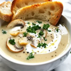 To make a silky creamy mushroom soup, you need simple and fresh ingredients. Here&rsquo;s what you will need: - 500g mixed mushrooms (such as button, cremini, and shiitake), thinly sliced - 1 medium onion, finely diced - 3 cloves of garlic, minced - 2 tablespoons extra virgin olive oil - 4 cups vegetable broth - 1 cup heavy cream (or coconut cream for a dairy-free option) - 1 teaspoon fresh thyme leaves (or &frac12; teaspoon dried thyme) - Salt and freshly cracked black pepper to taste - 2 tablespoons fresh parsley, chopped (for garnish) Using these fresh ingredients ensures a rich and flavorful soup. The mix of mushrooms adds depth to the taste. Fresh thyme brings a nice aroma, while the cream gives it that silky smooth texture. Enjoy choosing quality ingredients, as they make all the difference in your dish! {{ingredient_image_2}} 1. Heat 2 tablespoons of extra virgin olive oil in a large pot over medium heat. Wait until it shimmers. 2. Add 1 finely diced onion. Saut&eacute; for about 5 minutes, until it looks soft and clear. 3. Next, stir in 3 minced garlic cloves. Cook for another 1-2 minutes. Watch it closely; you don&rsquo;t want it to brown. 4. Now, add 500g of thinly sliced mixed mushrooms to the pot. Stir them every few minutes. Cook for about 7-10 minutes. The mushrooms should soften and release their moisture. 1. Sprinkle in 1 teaspoon of fresh thyme leaves and add salt and freshly cracked black pepper to taste. Stir everything together well. 2. Pour in 4 cups of vegetable broth. Raise the heat and let it come to a gentle boil. Once it boils, reduce the heat and let it simmer for 15 minutes. This helps the flavors blend nicely. 3. After simmering, it&rsquo;s time to blend! Use an immersion blender to mix the soup until it is silky and creamy. If you don&rsquo;t have one, carefully transfer batches to a standard blender. 1. Return the blended soup to low heat. Stir in 1 cup of heavy cream or coconut cream. Warm it gently, but don&rsquo;t let it boil. 2. Taste the soup. Adjust the seasoning with more salt or pepper if needed. 3. Serve your soup hot. Don&rsquo;t forget to garnish it with 2 tablespoons of chopped fresh parsley for a pop of color. To get that smooth, creamy feel, blending is key. I always use an immersion blender. It lets me blend the soup right in the pot. If you don&rsquo;t have one, a regular blender works too. Just remember to blend in batches to avoid spills. For cream, I recommend heavy cream for a rich taste. If you want a lighter option, use coconut cream. It gives a nice flavor and works well for dairy-free diets. Want to add more flavor? Fresh herbs like rosemary or basil can really elevate the taste. I like to mix in a bit of parsley or chives for a fresh kick. When it comes to broth, homemade is best if you have time. It packs more flavor. But if you&rsquo;re short on time, store-bought broth works fine. Just choose a low-sodium version to keep control over salt. Serve this soup hot for the best experience. I like to pair it with crusty bread, perfect for dipping. For garnishes, fresh parsley adds nice color and flavor. A swirl of cream on top makes it look fancy. You can also sprinkle some black pepper for a touch of spice. For a chic presentation, use shallow bowls and warm them before serving. This little touch makes your meal feel special! Pro Tips Use Fresh Mushrooms: Fresh mushrooms provide a richer flavor and better texture compared to canned varieties. Choose a mix for depth! Blend for Creaminess: An immersion blender is perfect for achieving a silky texture without transferring the soup in batches. Adjust the Creaminess: For a lighter soup, start with less cream and gradually add until it reaches your desired richness. Season Gradually: Always taste and adjust seasoning towards the end of cooking to ensure the best balance of flavors. {{image_4}} If you want a creamy soup without dairy, try coconut cream. It gives a rich flavor and smooth texture. Simply replace the heavy cream with one cup of coconut cream. You can also use almond milk or cashew cream for a lighter touch. Each choice adds its unique taste, so feel free to experiment. You&rsquo;ll still enjoy a silky finish. To make this soup more filling, think about adding proteins. Tofu works well here. Cut it into cubes and saut&eacute; it with the onions. If you prefer meat, try cooked chicken. Shred the chicken and stir it in right before serving. These options not only boost nutrition but also add heartiness to your meal. If you want your soup to be a full meal, consider adding grains or legumes. Cooked rice or quinoa can be a great addition. You can also use lentils for extra fiber. Just add them during the simmering stage. This way, they soak up all the flavors and make the soup even more satisfying. Enjoy your bowl of joy! To keep your silky creamy mushroom soup fresh, store it properly. First, let the soup cool down to room temperature. Then, pour it into an airtight container. Place it in the refrigerator if you plan to eat it within three days. For longer storage, freeze the soup. Use freezer-safe containers or bags. Leave some space in the container for expansion. This soup can last up to three months in the freezer. Reheating the soup is easy. For the best taste, use the stove. Pour the soup into a pot and heat it over low to medium heat. Stir it often to avoid sticking. If the soup is too thick, add a splash of vegetable broth or water. You can also use a microwave. Place the soup in a microwave-safe bowl. Heat it in short bursts, stirring in between. This way, it heats evenly. Enjoy your warm, silky soup! To make this soup vegan, swap the heavy cream with coconut cream or any plant-based cream. Use vegetable broth instead of chicken broth. The mushrooms, onion, and garlic remain unchanged. This way, you keep all the rich and creamy flavors while making it vegan-friendly. Yes, you can use dried mushrooms! To rehydrate them, soak them in warm water for about 20 to 30 minutes. After they swell and soften, drain and chop them. Add these rehydrated mushrooms to the soup just like fresh ones. This adds a deeper flavor to your soup. Mushroom soup pairs well with many sides. Here are some great options: - Crusty bread for dipping - A fresh green salad - Garlic bread for extra flavor - Grilled cheese sandwiches for a cozy touch These sides enhance the soup's warmth and flavor, making your meal even more delightful. This mushroom soup is packed with flavor and easy to make. We covered the key ingredients, step-by-step instructions, and helpful tips for a perfect dish. Don't forget to try some variations, like making it dairy-free or adding proteins. Remember, proper storage is crucial for keeping it fresh. With these skills, you can impress anyone with your cooking. Enjoy creating a warm, comforting bowl of soup that everyone will love!