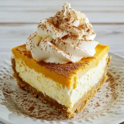For the base of your pumpkin spice cheesecake twist, gather these items: - 1 &frac12; cups graham cracker crumbs - &frac12; cup unsalted butter, melted - 2 tablespoons granulated sugar - 1 (8-ounce) package cream cheese, softened - &frac12; cup powdered sugar - 1 cup pumpkin puree - 1 teaspoon vanilla extract - 1 teaspoon pumpkin spice blend - 2 large eggs - 1 tablespoon all-purpose flour These ingredients create a rich, creamy filling with a perfect blend of pumpkin flavor. The graham cracker crust adds a sweet crunch that pairs well with the smooth filling. To make your cheesecake even more special, consider these garnishes: - Whipped cream - Ground cinnamon These toppings add a nice finishing touch and enhance the visual appeal. You can switch out some ingredients if needed: - Use almond flour instead of graham cracker crumbs for a gluten-free crust. - Replace cream cheese with a dairy-free version for a vegan option. - Try maple syrup instead of granulated sugar for a different sweetness. These alternatives help you customize the recipe to fit your taste or dietary needs. {{ingredient_image_2}} First, turn on your oven and set it to 325&deg;F (163&deg;C). Preheating helps the cheesecake bake evenly. You want it nice and hot for the best results. In a large bowl, mix together the graham cracker crumbs, melted butter, and granulated sugar. Use a fork to combine well. The mixture should look like wet sand. Next, press this crumb mixture into the bottom of a 9-inch round springform pan. Make sure it&rsquo;s tightly packed. Bake the crust for 10 minutes, then take it out and let it cool a bit. In another bowl, beat the softened cream cheese with an electric mixer. Mix until it&rsquo;s smooth and creamy. Then, add the powdered sugar. Next, stir in the pumpkin puree, vanilla extract, and pumpkin spice blend. Keep mixing until everything is well combined and smooth. Add the eggs one at a time, mixing on low speed after each addition. Don&rsquo;t overmix; you want a creamy texture. Then, sprinkle the flour into the mixture and fold it in gently with a spatula. After that, pour the cheesecake batter over the cooled crust. Spread it evenly with the spatula. Bake the cheesecake for 50 to 60 minutes. It is done when the edges are set but the center still jiggles slightly. Once baked, turn off the oven and crack the door open. Let the cheesecake cool in the oven to help prevent cracks. When it reaches room temperature, place it in the fridge. Chill for at least 4 hours, or overnight if you can wait! This helps it set perfectly. To keep your cheesecake smooth, you want to bake it slowly. After mixing, pour the filling over the crust. When you bake, keep the oven door slightly open as it cools. This prevents sudden changes in heat that cause cracks. Another tip is to add a water bath. Place the springform pan in a larger pan filled with hot water. This method helps cook the cheesecake evenly. To boost the pumpkin spice flavor, consider adding a pinch of nutmeg or ginger. These spices pair well with pumpkin and add warmth. You can also use a dash of cloves for extra depth. Try adding vanilla bean for a richer taste. Each of these spices can elevate your cheesecake and make it truly special. When it's time to serve, slice your cheesecake with a hot knife for clean cuts. This keeps the edges nice and neat. Top each slice with a dollop of whipped cream for creaminess. A sprinkle of cinnamon adds a nice touch. For a fun twist, serve with caramel sauce or chocolate drizzle. These toppings bring out the pumpkin flavor and add sweetness. Pro Tips Use Room Temperature Ingredients: Allow your cream cheese and eggs to come to room temperature before mixing. This ensures a smoother batter and helps prevent lumps in your cheesecake. Don&rsquo;t Overmix: Once you add the eggs, mix just until incorporated. Overmixing can introduce too much air, which may cause the cheesecake to crack during baking. Water Bath for Even Baking: Consider baking your cheesecake in a water bath. Wrapping your pan in foil and placing it in a larger pan with hot water helps regulate the temperature and prevents cracking. Chill Overnight: For the best texture and flavor, allow your cheesecake to chill overnight. This gives it time to firm up and allows the flavors to meld beautifully. {{image_4}} You can make this cheesecake gluten-free! Use gluten-free graham crackers for the crust. Crush them just like regular ones. Mix with melted butter and sugar. Press them firmly into the pan. Bake as usual. Your guests won&rsquo;t even notice the difference! Love mini desserts? This recipe works great in muffin tins. Line each cup with paper liners. Fill them with the cheesecake batter. Bake for about 20 minutes. Once they cool, you get cute, bite-sized treats. They are perfect for parties or gifts! Want to get creative? Try adding different flavors to your cheesecake. Swirl in chocolate, caramel, or even fruit purees. For a fun twist, mix in some peanut butter. Just drop spoonfuls of your chosen flavor into the batter and swirl gently with a knife. This adds a special touch to each bite! To keep your pumpkin spice cheesecake fresh, store it in the fridge. Use an airtight container or cover it tightly with plastic wrap. This helps maintain its creamy texture and strong flavor. Avoid leaving it out at room temperature for too long, as this can spoil it. Always keep the cheesecake chilled until you are ready to serve. When stored correctly in the fridge, your cheesecake will last about 5 to 7 days. If you notice any off smells or changes in texture, it&rsquo;s best to discard it. Remember, the fresher you eat it, the better it tastes! If you want to save some for later, you can freeze it. Wrap individual slices tightly in plastic wrap. Then place them in a freezer-safe bag or container. This method helps protect the cheesecake from freezer burn. When you are ready to enjoy it, thaw the slices in the fridge overnight. Enjoy your delicious treat any time! You can use mascarpone cheese as a rich option. It has a similar texture and taste. Ricotta cheese also works, but it may make the cheesecake a bit grainy. For a dairy-free version, try using soaked cashews blended until smooth. This gives a creamy feel without dairy. Yes, you can make this cheesecake a day or two ahead. Just chill it in the fridge after it cools. This helps the flavors meld together. It stays fresh and tastes even better after a day in the fridge. The cheesecake is done when the edges look set. The center should have a slight jiggle when you shake it gently. This means it will firm up as it cools. Overbaking can lead to cracks, so keep an eye on the time. Yes, fresh pumpkin works great! Just make sure to cook and puree it until smooth. Drain any excess water for the best results. Fresh pumpkin adds a lovely flavor and nutrition to your cheesecake. You learned how to make a tasty pumpkin spice cheesecake twist. We covered key ingredients and handy tips to make it shine. You now know how to store it and explore fun variations. Remember, even small changes can make a big impact on flavor. Enjoy making this treat for friends and family. Happy baking!