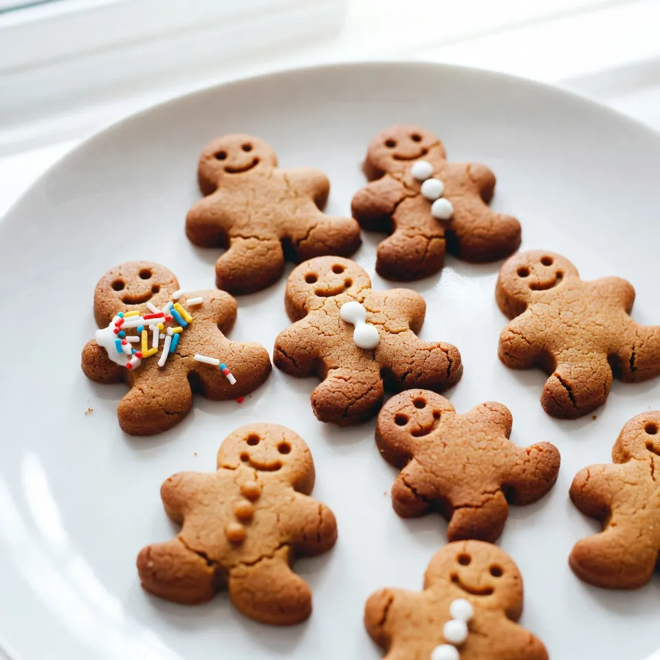 To make soft and chewy gingerbread man cookies, you will need the following essential ingredients: - 3 cups all-purpose flour - 1 tablespoon ground ginger - 1 tablespoon ground cinnamon - 1 teaspoon baking soda - 1/2 teaspoon salt - 1/2 cup unsalted butter, softened - 1/2 cup packed brown sugar - 1/2 cup granulated sugar - 1 large egg - 1/2 cup unsulfured molasses - 1 teaspoon pure vanilla extract These ingredients work together to create the perfect texture and flavor. The flour gives structure, while the butter adds richness. Molasses brings that deep, warm sweetness we love in gingerbread. When you want to make your cookies stand out, consider these optional ingredients for decoration: - Royal icing - Assorted sprinkles Royal icing is great for detailing and creating fun designs. Sprinkles add a festive touch, making your cookies even more fun. If you need to convert measurements, here are some helpful tips: - 1 cup = 8 fluid ounces - 1 tablespoon = 3 teaspoons - 1/2 cup = 4 fluid ounces These conversions can help you adjust your ingredients easily. Always remember to measure accurately for the best results. {{ingredient_image_2}} Start by gathering your dry ingredients. In a medium bowl, whisk together 3 cups of all-purpose flour, 1 tablespoon of ground ginger, 1 tablespoon of ground cinnamon, 1 teaspoon of baking soda, and 1/2 teaspoon of salt. Make sure this mixture is lump-free and well combined. This step is key for even flavor and texture. In a large mixing bowl, add 1/2 cup of softened unsalted butter, 1/2 cup of packed brown sugar, and 1/2 cup of granulated sugar. Use an electric mixer to beat the mixture on medium speed. Cream it until it becomes light and fluffy, which takes about 3 to 5 minutes. This process adds air and helps make the cookies soft. Next, beat in 1 large egg along with 1/2 cup of unsulfured molasses and 1 teaspoon of pure vanilla extract. Keep mixing on low speed until everything is well blended. This step adds moisture and sweetness, which is crucial for that chewy texture. Gradually add the dry mixture from the first step into the wet mixture. Mix on low speed just until combined. Do not overmix; this keeps your cookies soft. You want to see a few flour streaks but nothing too dry. Once combined, divide the dough into two equal portions. Wrap each portion tightly in plastic wrap. Place them in the fridge to chill for at least 1 hour or up to overnight. Chilling the dough firms it up, making it easier to roll out into shapes. Preheat your oven to 350°F (175°C) when you're ready to bake. Line your baking sheets with parchment paper. On a floured surface, roll out one portion of the chilled dough to about 1/4-inch thick. Use cookie cutters to cut out gingerbread men. Transfer these to the prepared baking sheets, leaving space between each one. Bake the cookies in the preheated oven for 8 to 10 minutes. The edges should be firm, while the centers stay soft. Once baked, let the cookies cool on the sheets for about 5 minutes. After that, move them to a wire rack to cool completely. Once cool, decorate with royal icing and assorted sprinkles. Let your creativity shine with fun designs! To get that soft and chewy texture, follow these steps: - Use room temperature butter. This helps mix better with sugars. - Do not overmix the dough. Mix until just combined. - Chill the dough. This firms it up for easier rolling and keeps cookies soft. - Bake for the right time. Remove cookies when edges are set but centers are soft. If you follow these tips, your cookies will be soft and delightful! Baking can sometimes be tricky. Here are some common issues and solutions: - Cookies spread too much: Ensure butter is softened, not melted. Chill the dough longer. - Cookies too hard: Bake for less time. Check them a minute or two sooner. - Cookies taste bland: Use fresh spices. Try adding a pinch of salt for flavor. These tips help you fix problems and bake better cookies! Decorating is a fun part! Here are my favorite tips: - Use royal icing for a smooth finish. It dries hard and holds shapes well. - Get creative with sprinkles. Use colorful ones for a festive look. - Use a piping bag for details. It helps you control the icing better. - Let the icing dry completely before stacking cookies. This prevents smudging. With these tips, your gingerbread men will look as good as they taste! Pro Tips Chill for Better Texture: Always refrigerate the dough for at least an hour before rolling it out. This helps to firm up the butter, resulting in softer, chewier cookies. Use Quality Spices: For the best flavor, use freshly ground spices. They tend to be more aromatic and flavorful compared to pre-ground alternatives. Watch the Baking Time: Keep an eye on the cookies while they bake. They should be slightly soft in the center when taken out, as they will continue to firm up while cooling. Creative Decor: Don’t hesitate to get creative with your royal icing designs and sprinkles. Personalizing each gingerbread man can be a fun activity, especially with kids! {{image_4}} If you need gluten-free gingerbread cookies, you can swap the all-purpose flour. Use a gluten-free flour blend instead. Look for a blend that has xanthan gum, which helps mimic the texture of wheat flour. The rest of the recipe stays the same. Chill the dough as usual, then roll and cut your shapes. Your cookies will still be soft and chewy! To make these cookies vegan, replace the egg with 1/4 cup of unsweetened applesauce. Use vegan butter instead of regular butter. You can also ensure the molasses is vegan-friendly. With these changes, follow the recipe as usual. You will get tasty cookies that everyone can enjoy. You can play with the flavor of your gingerbread men! Add a pinch of nutmeg for warmth or some allspice for a kick. You can also try using different extracts. Almond extract gives a nice twist, while orange zest adds brightness. Feel free to experiment with your favorite spices. Each variation brings a unique taste to your cookies! Store your soft and chewy gingerbread cookies in an airtight container. This keeps them fresh for longer. Line the bottom of the container with parchment paper. Place the cookies in a single layer to avoid sticking. Add another layer of parchment if stacking cookies. Keep the container at room temperature. This way, the cookies stay soft and tasty. Freezing is a smart way to keep your cookies for a long time. First, let the cookies cool completely. Place them in a single layer on a baking sheet. Freeze them for about one hour. Once frozen, move the cookies to a freezer-safe bag or container. Be sure to remove as much air as possible. Label the bag with the date. Frozen cookies keep well for up to three months. To maintain freshness, avoid exposing cookies to air. If you have cookies with icing, use wax paper between layers. This prevents the icing from sticking. For extra flavor, add a slice of bread to the container. The bread keeps cookies soft while they absorb moisture. Always check for any signs of spoilage before eating. Store them in a cool, dry place away from heat sources. Yes, you can use whole wheat flour for a heartier taste. You might also try almond flour for a gluten-free option. Just remember that using different flours may change the texture and spread of the cookies. If you use a gluten-free flour blend, check if it contains xanthan gum for better binding. These cookies stay fresh for about one week at room temperature. Store them in an airtight container. If you want them to last longer, consider freezing them. They can keep well in the freezer for up to three months. If you don't have royal icing, try using simple powdered sugar icing. Just mix powdered sugar with a little milk or water until smooth. You can also use melted chocolate or store-bought icing for decorating. These options are easy and fun! Yes, chilling the dough is important. It firms up the dough, making it easier to roll out. Chilling also helps the cookies keep their shape during baking. Aim to chill the dough for at least one hour, or overnight for best results. To make sturdier cookies, add a bit more flour to the dough. This helps the cookies hold their shape. You can also bake them a minute longer to create a firmer texture. Just be careful not to overbake, as this can make them dry. In this article, we covered how to make soft and chewy gingerbread man cookies. We explored essential ingredients and added options for decoration. You learned step-by-step instructions to mix, bake, and chill the dough. We shared tips for texture and expert decorating advice. Variations for gluten-free and vegan options expanded your choices. Finally, we discussed storage methods to keep cookies fresh. Enjoy baking and sharing these treats with loved ones!